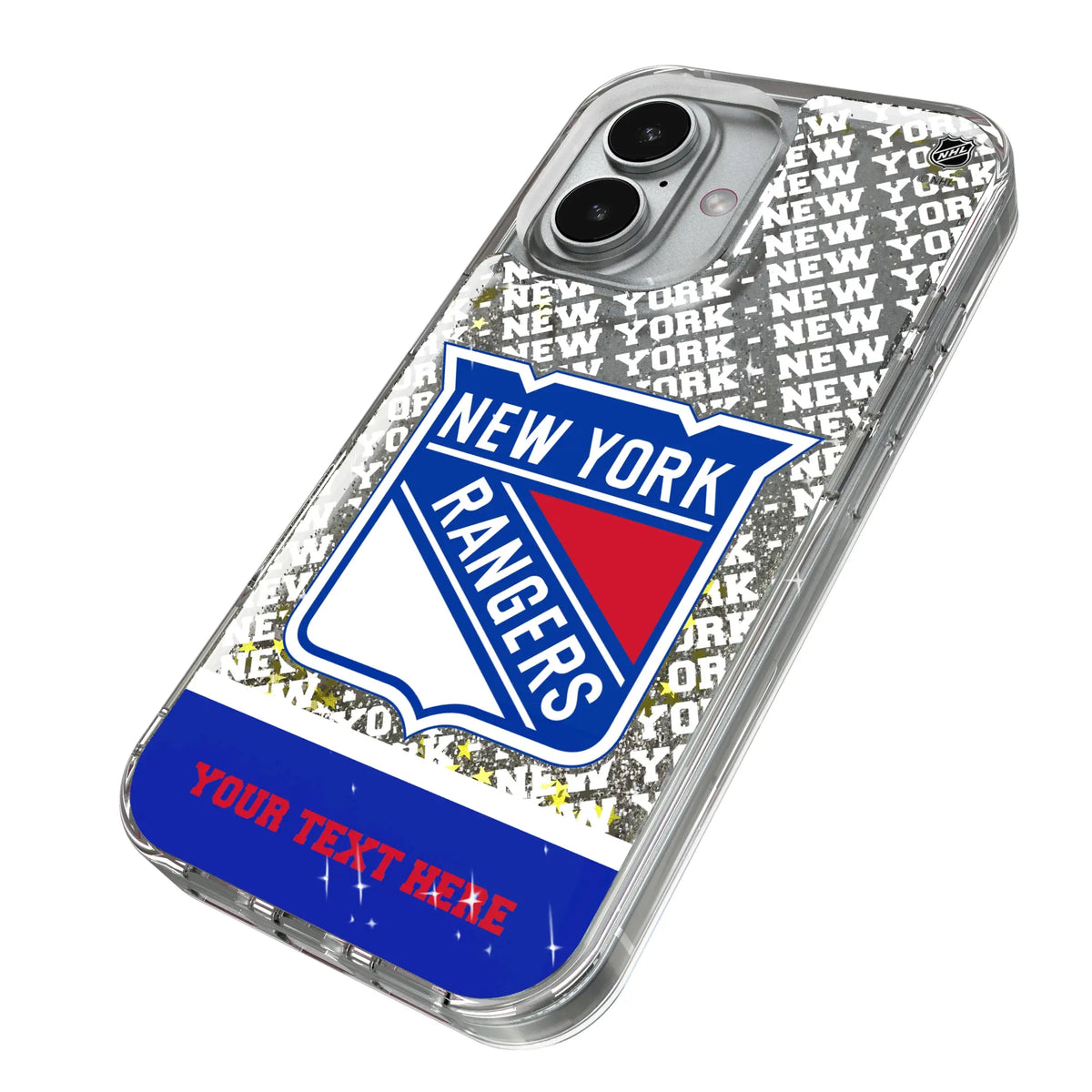 New York Rangers Personalized EndZone Plus iPhone Glitter Phone Case for Apple iPhone - Isometric View#Device_iPhone 17