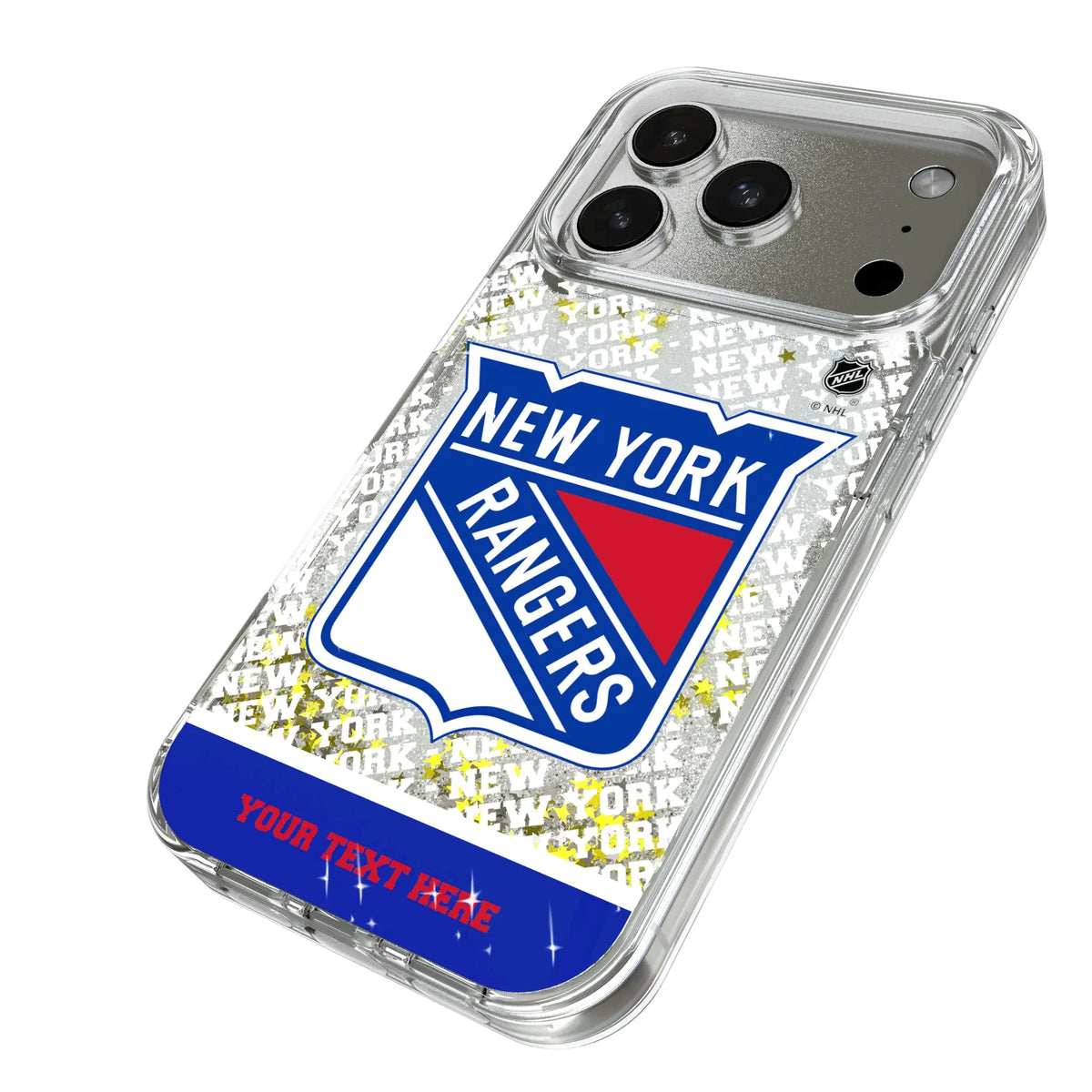 New York Rangers Personalized EndZone Plus iPhone Glitter Phone Case for Apple iPhone - Isometric View#Device_iPhone 17 Pro