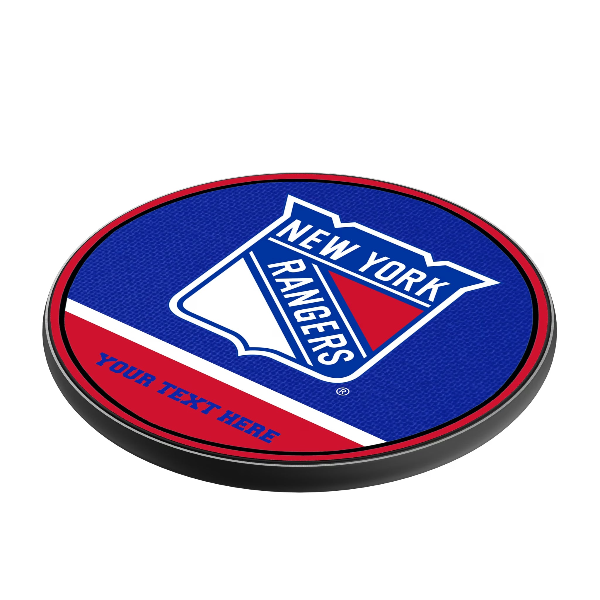 New York Rangers Personalized Endzone Solid 15-Watt Wireless Charger - Isometric View