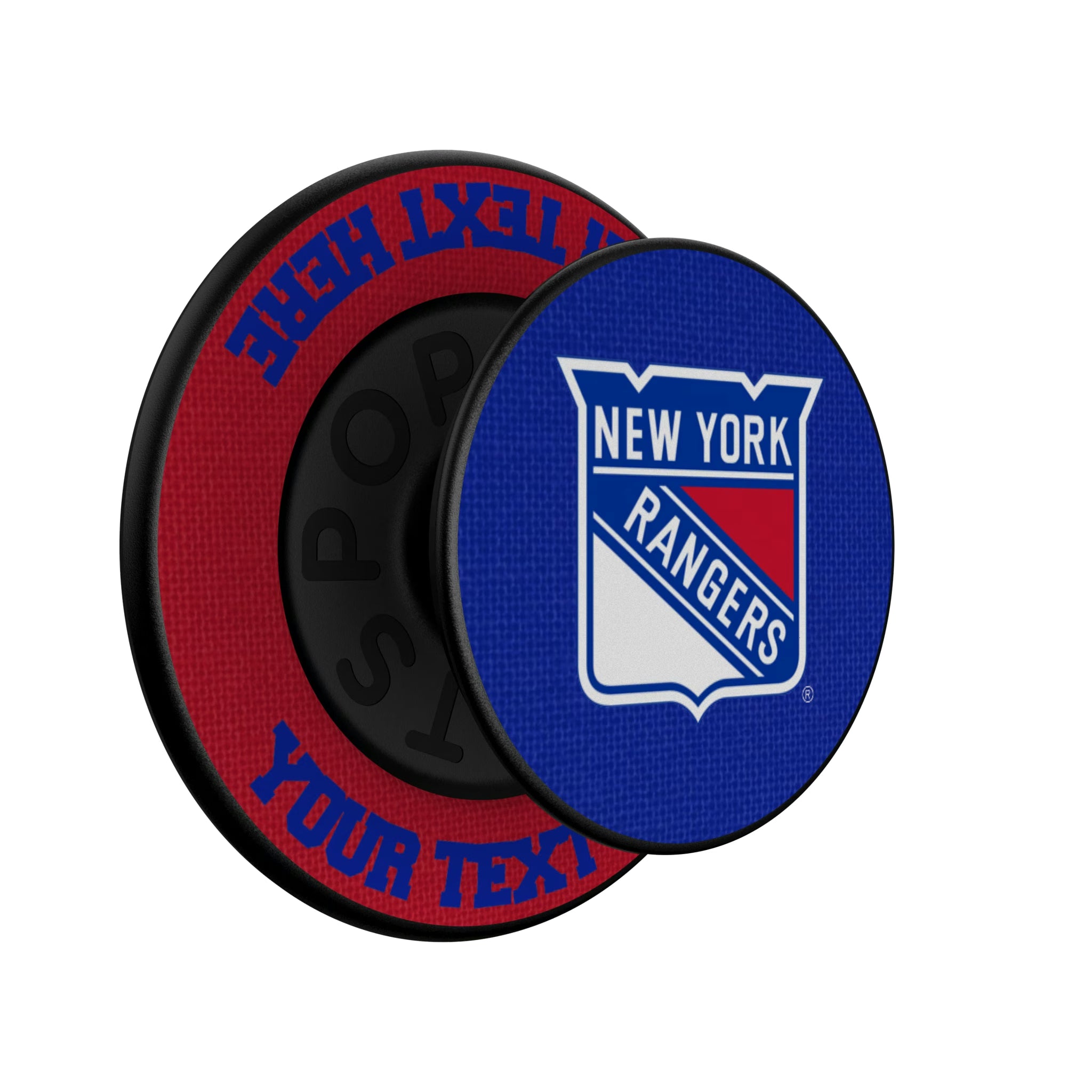 New York Rangers Personalized Endzone Solid Popsockets Round Magnetic - Isometric View