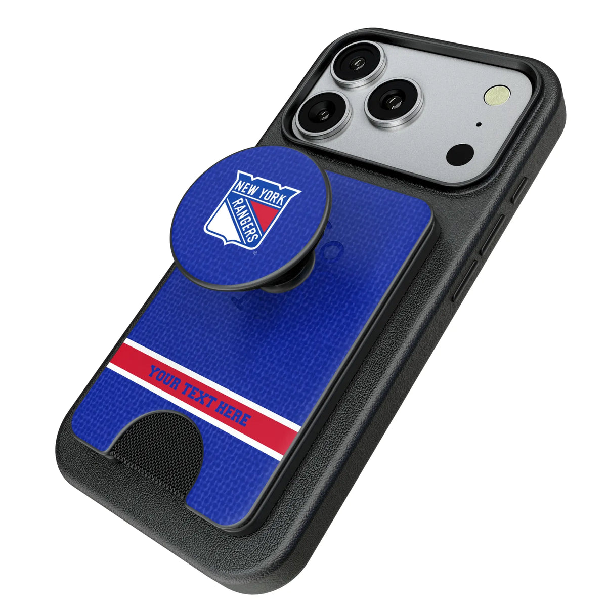 New York Rangers Personalized Endzone Solid Popsockets Wallet Magnetic - Isometric View