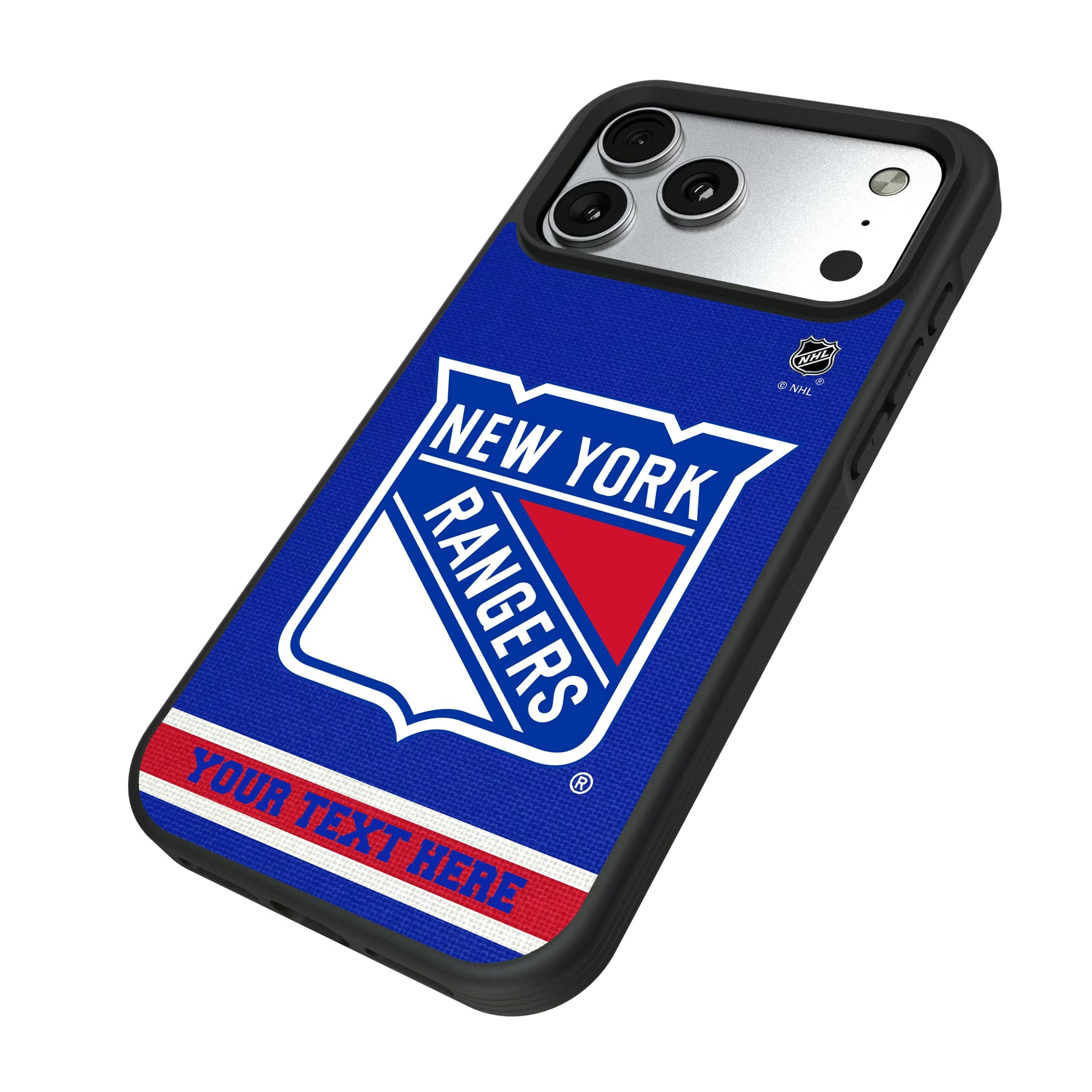 New York Rangers Personalized Stripe iPhone Bump Phone Case for Apple iPhone - Isometric View#Device_iPhone 17 Pro Max