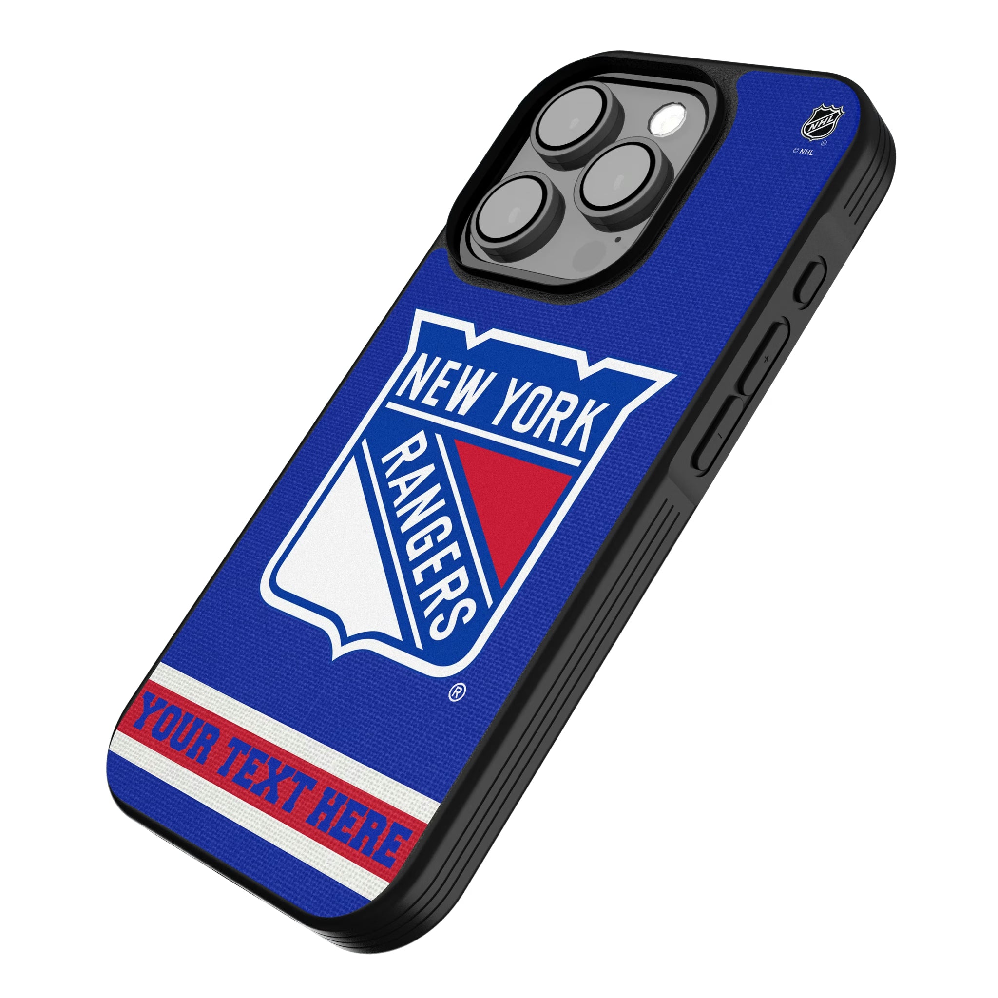 New York Rangers Personalized Stripe iPhone Bump Phone Case for Apple iPhone - Isometric View