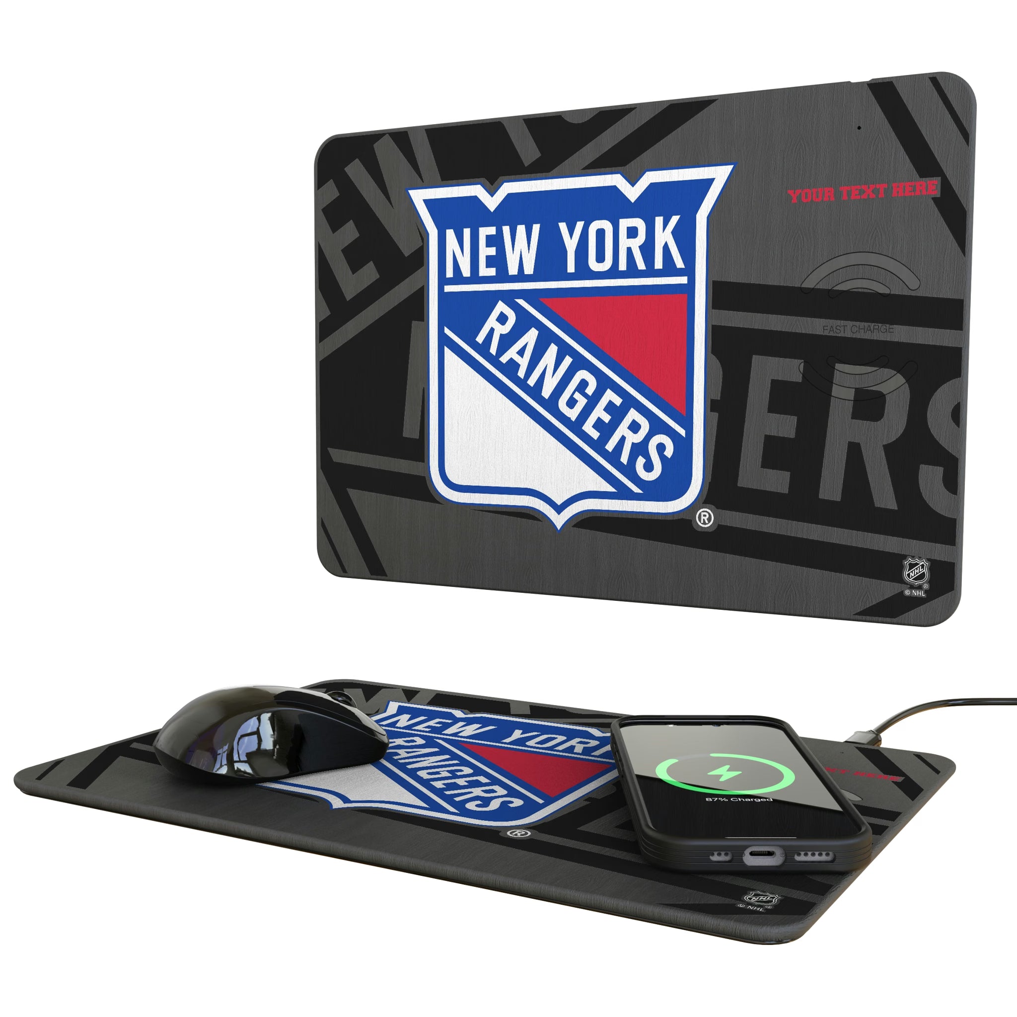 New York Rangers Personalized Tilt 15-Watt Wireless Charger and Mouse Pad