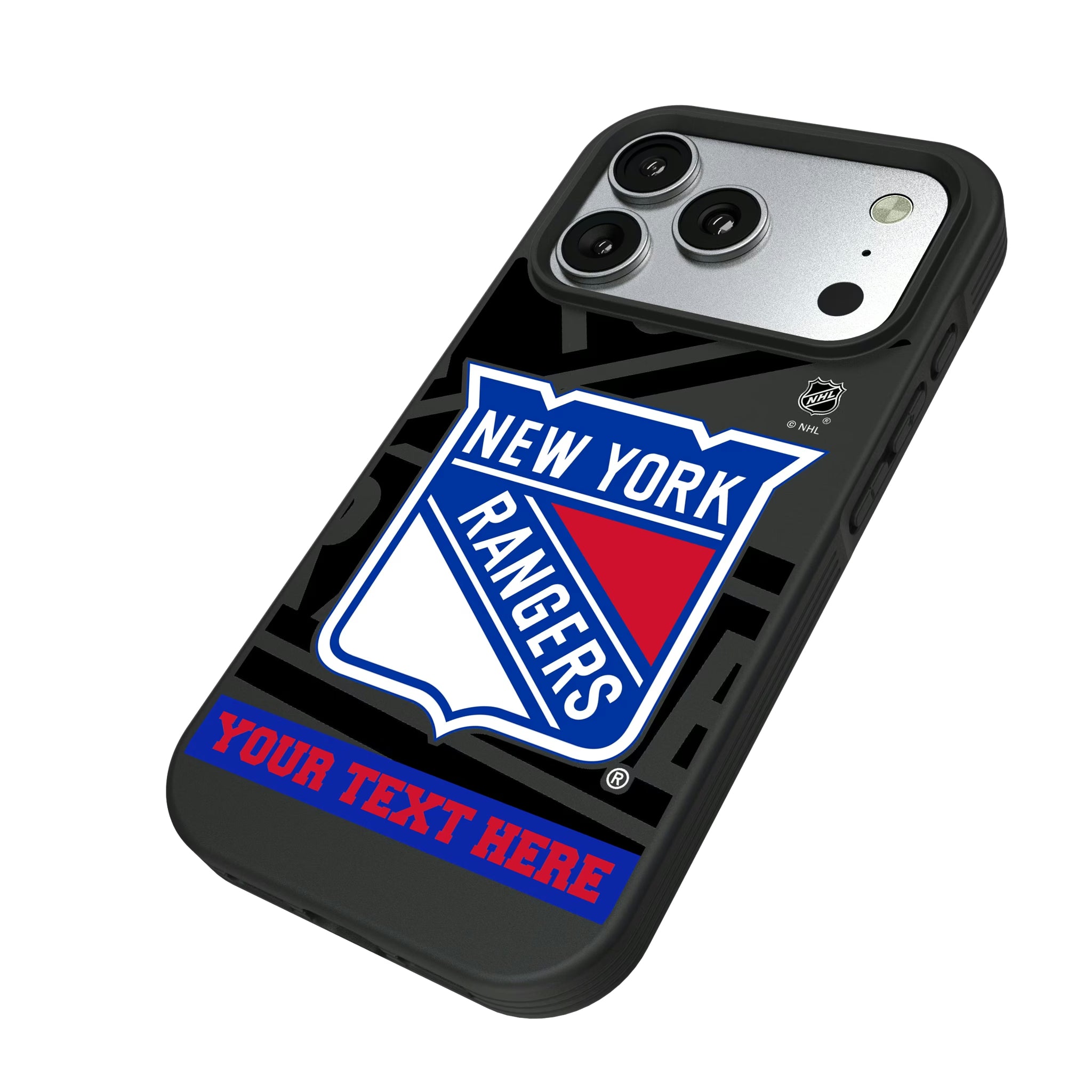 New York Rangers Personalized Tilt iPhone Bump Phone Case for Apple iPhone - Isometric View#Device_iPhone 17 Pro