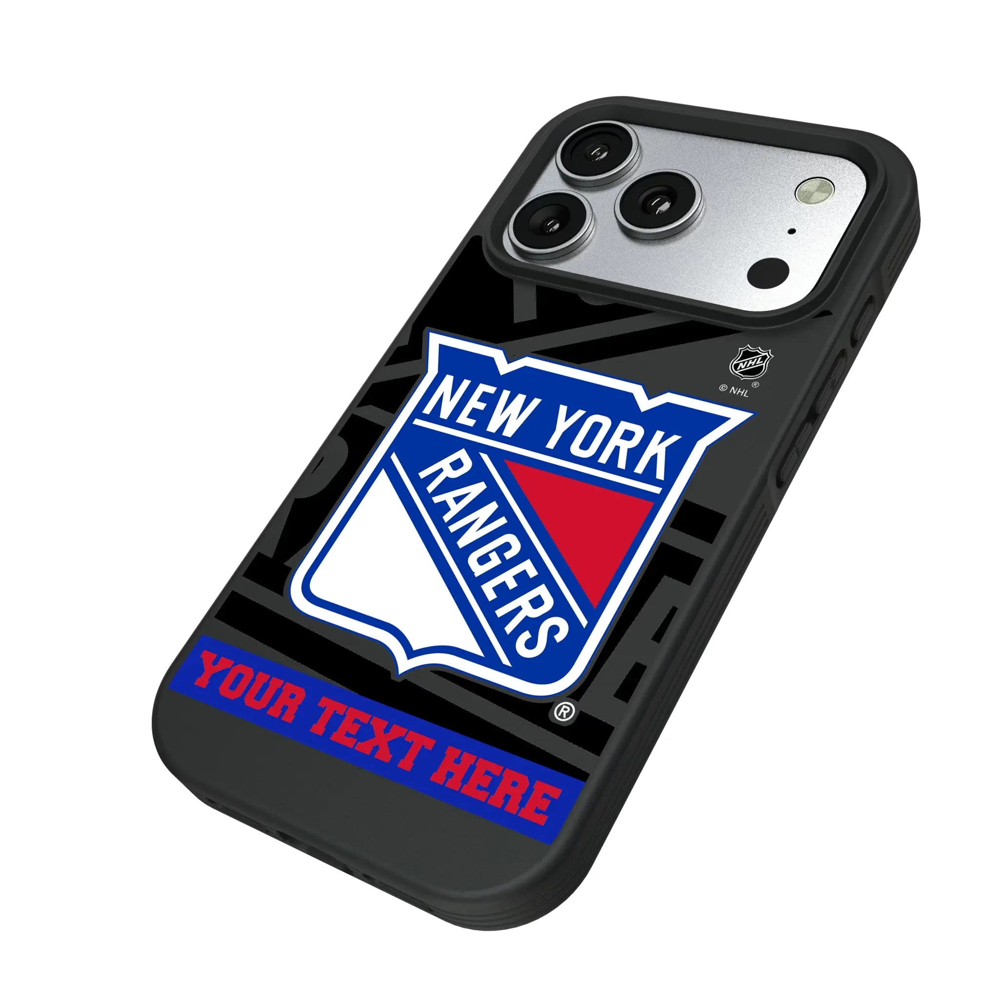 New York Rangers Personalized Tilt iPhone Bump Phone Case for Apple iPhone - Isometric View#Device_iPhone 17 Pro