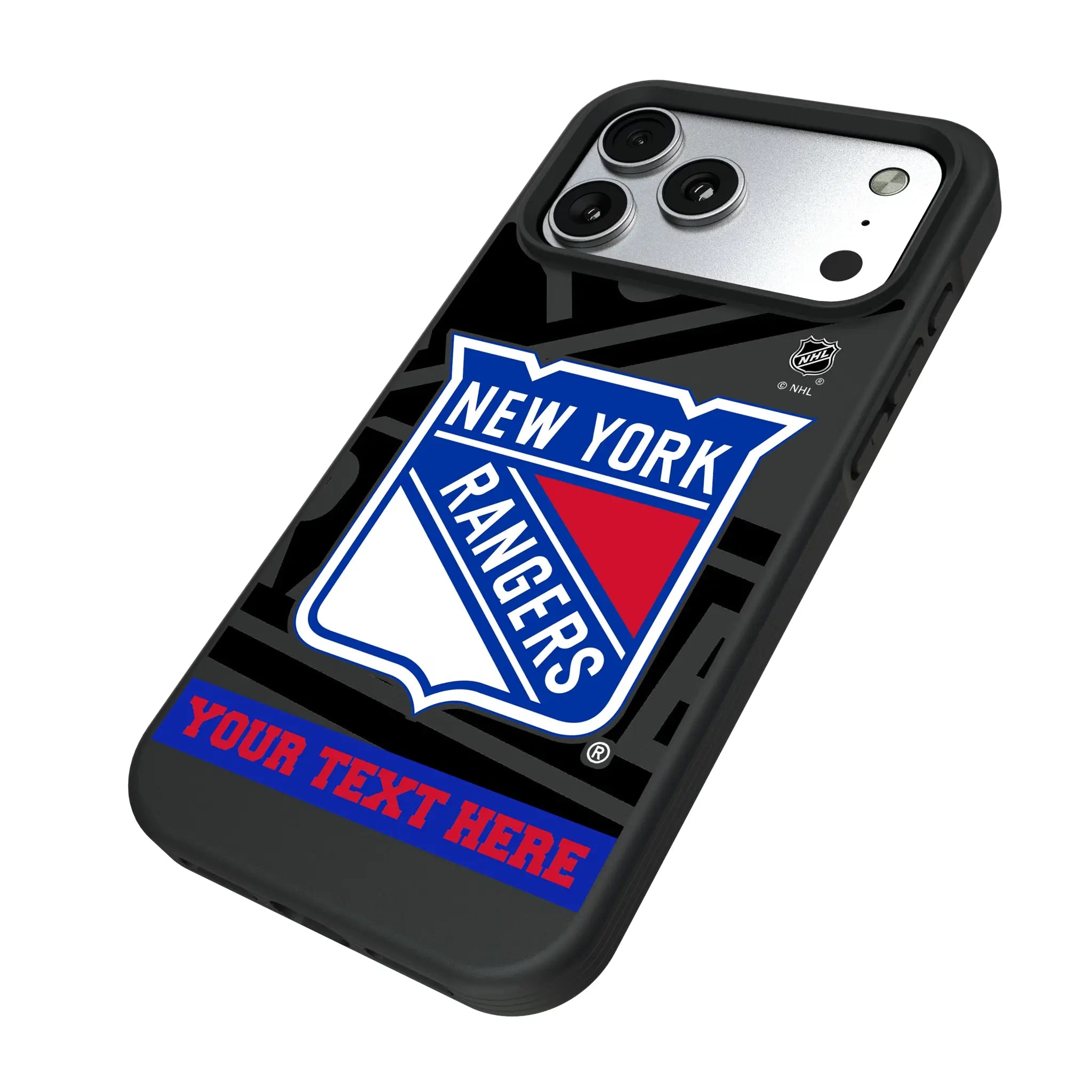 New York Rangers Personalized Tilt iPhone Bump Phone Case for Apple iPhone - Isometric View#Device_iPhone 17 Pro Max