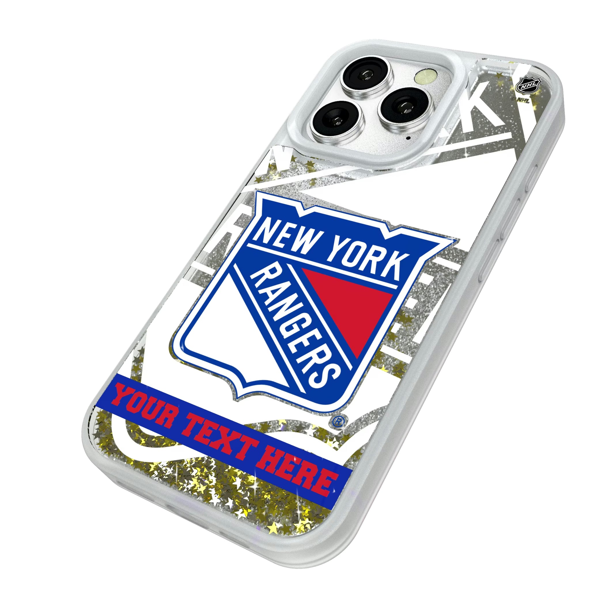 New York Rangers Personalized Tilt iPhone Glitter Phone Case for Apple iPhone - Isometric View#Device_iPhone 16 Pro