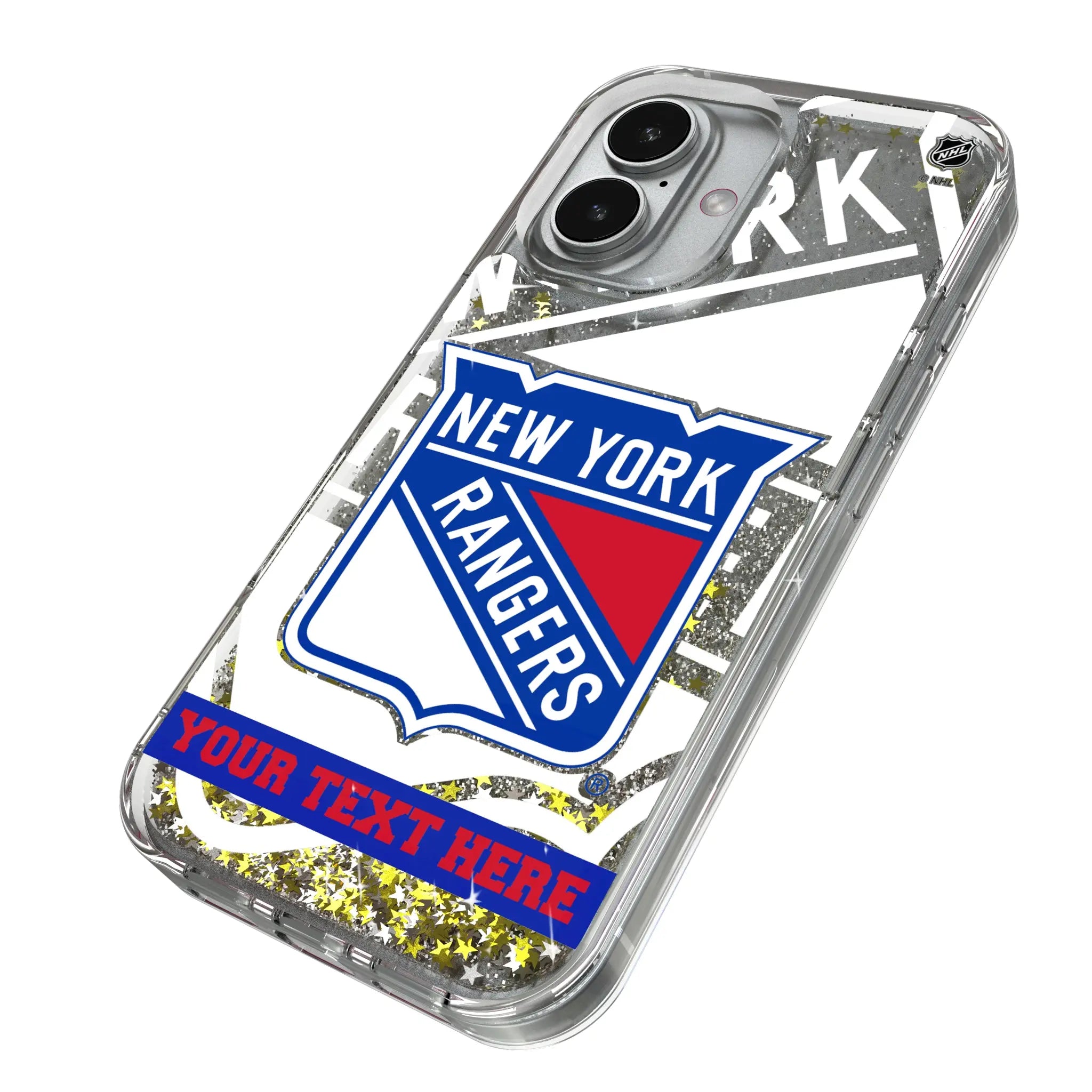 New York Rangers Personalized Tilt iPhone Glitter Phone Case for Apple iPhone - Isometric View