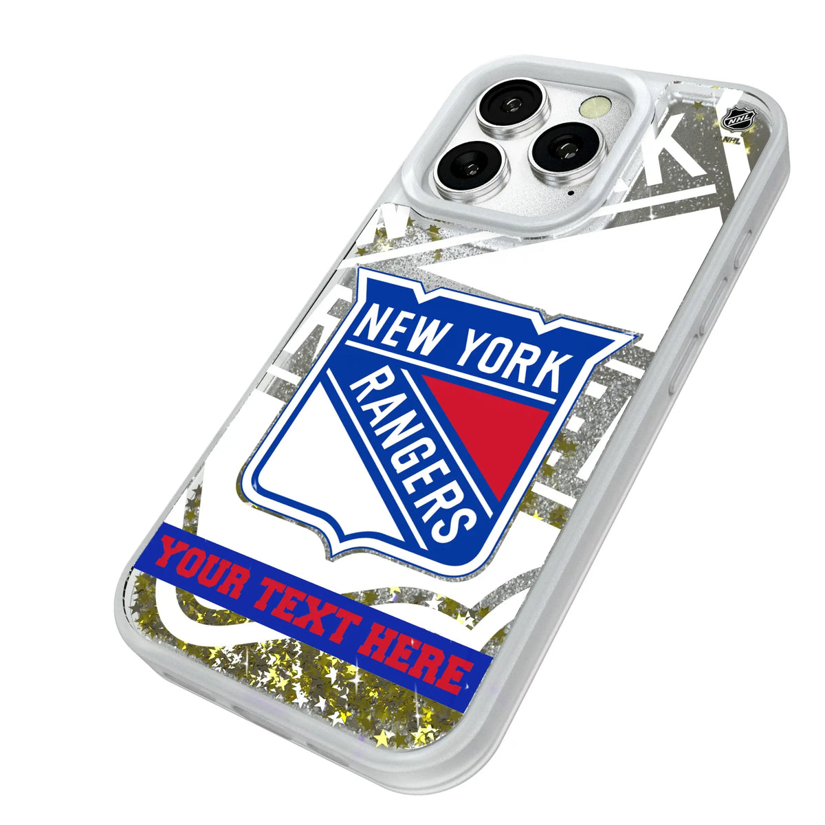 New York Rangers Personalized Tilt iPhone Glitter Phone Case for Apple iPhone - Isometric View#Device_iPhone 16 Pro