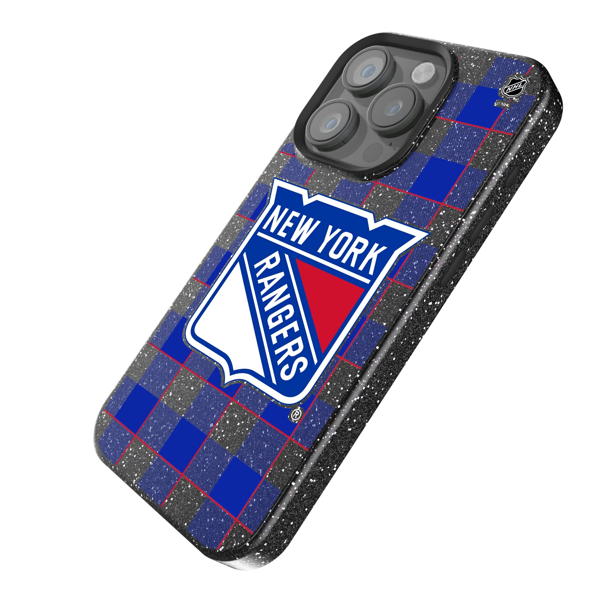 New York Rangers Plaid iPhone Bling Phone Case for Apple iPhone - Isometric View