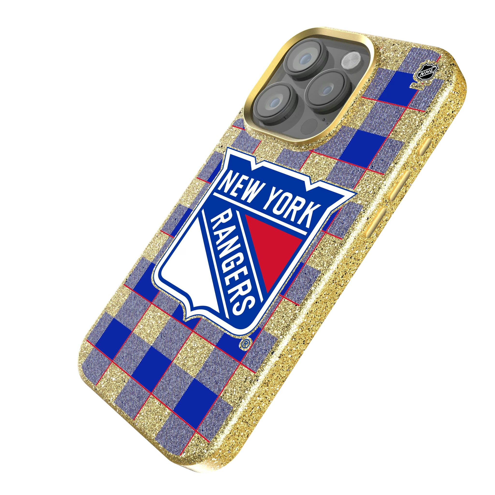 New York Rangers Plaid iPhone Bling Phone Case for Apple iPhone - Isometric View
