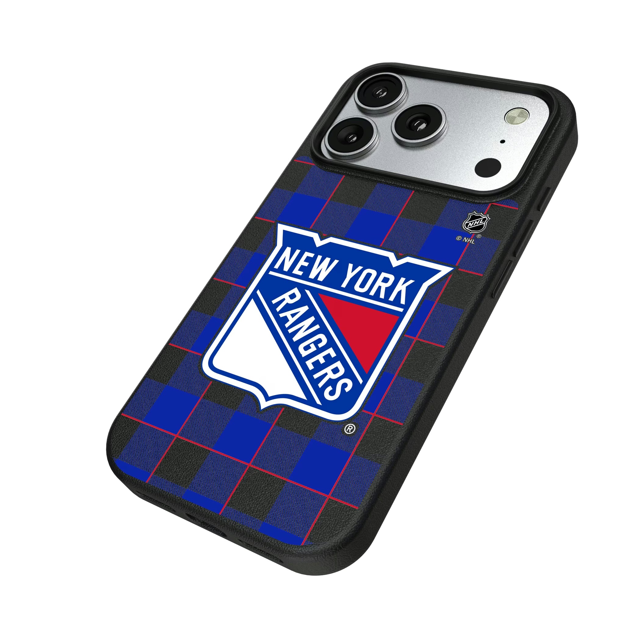 New York Rangers Plaid iPhone MagSafe Compatible Phone Case for Apple iPhone - Isometric View#Device_iPhone 17 Pro