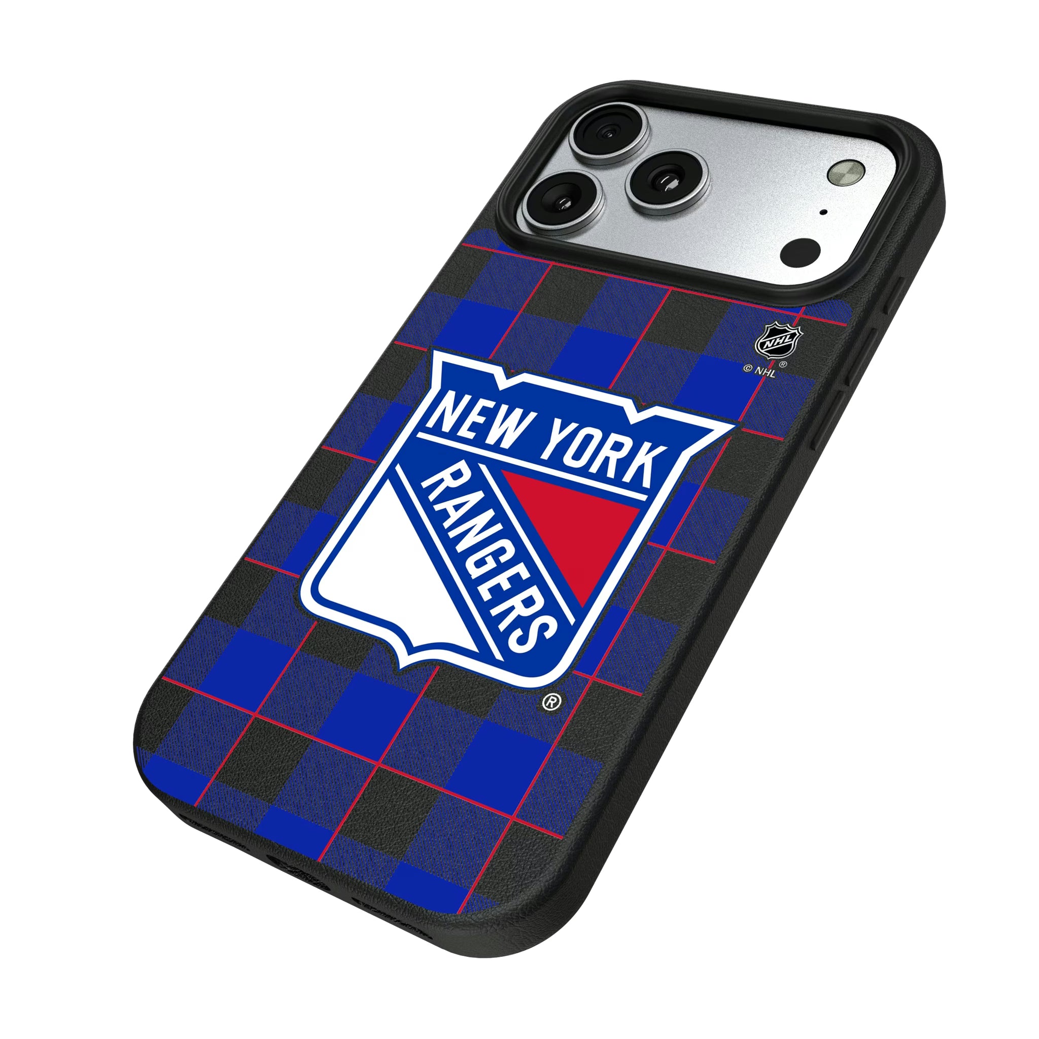 New York Rangers Plaid iPhone MagSafe Compatible Phone Case for Apple iPhone - Isometric View#Device_iPhone 17 Pro Max