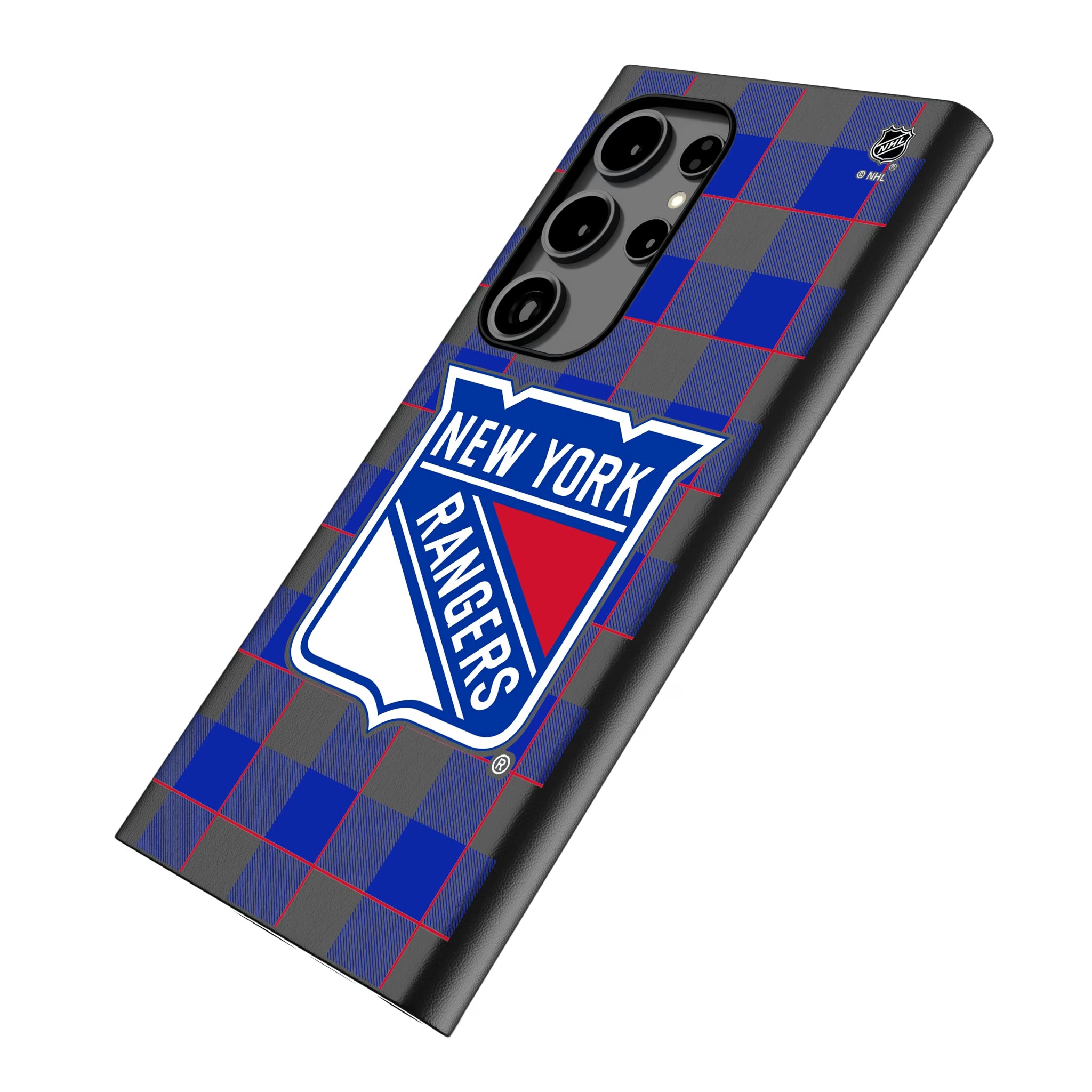 New York Rangers Plaid Galaxy MagSafe Compatible Phone Case for Samsung Galaxy - Isometric View