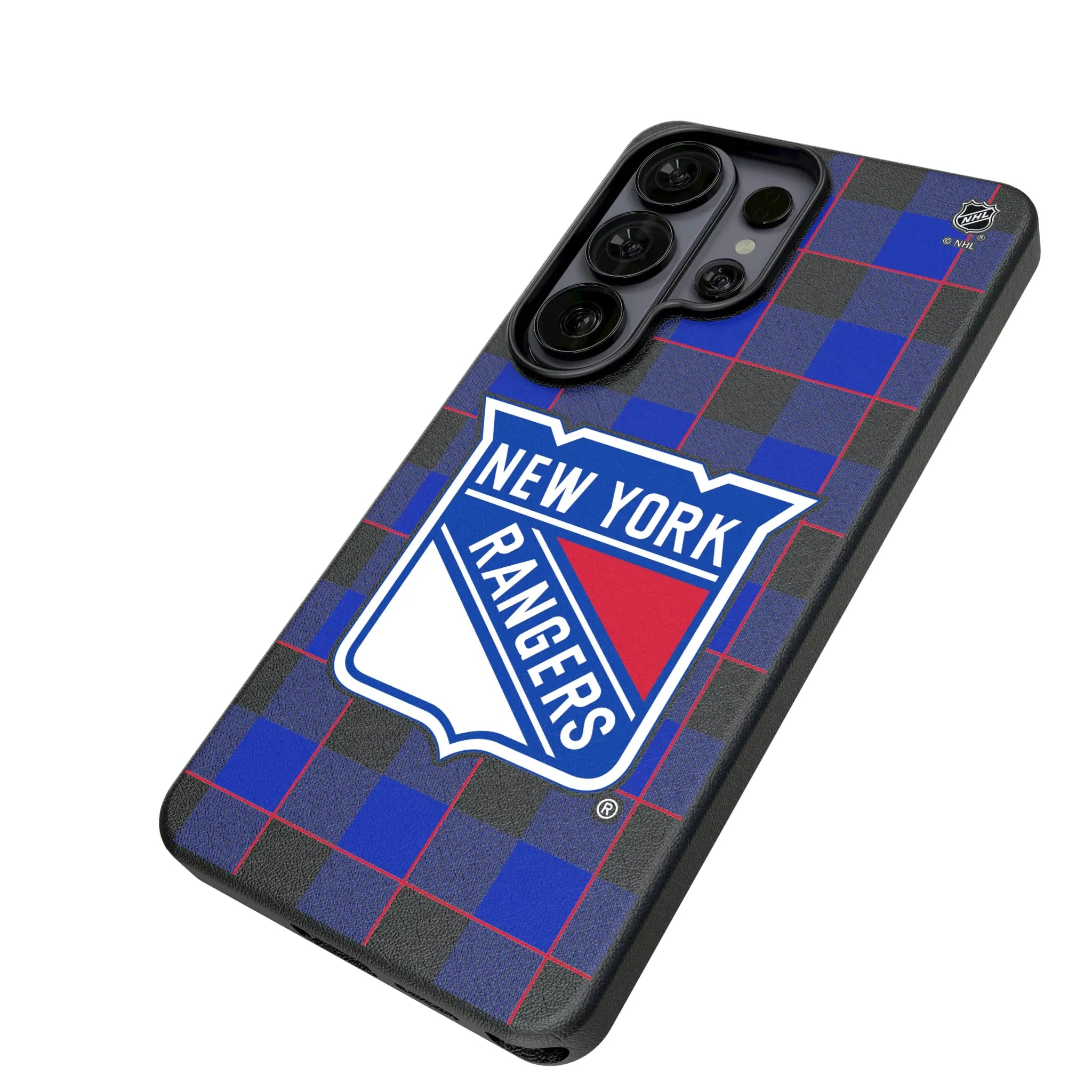 New York Rangers Plaid Galaxy MagSafe Compatible Phone Case for Samsung Galaxy - Isometric View#Device_Galaxy S26 Ultra