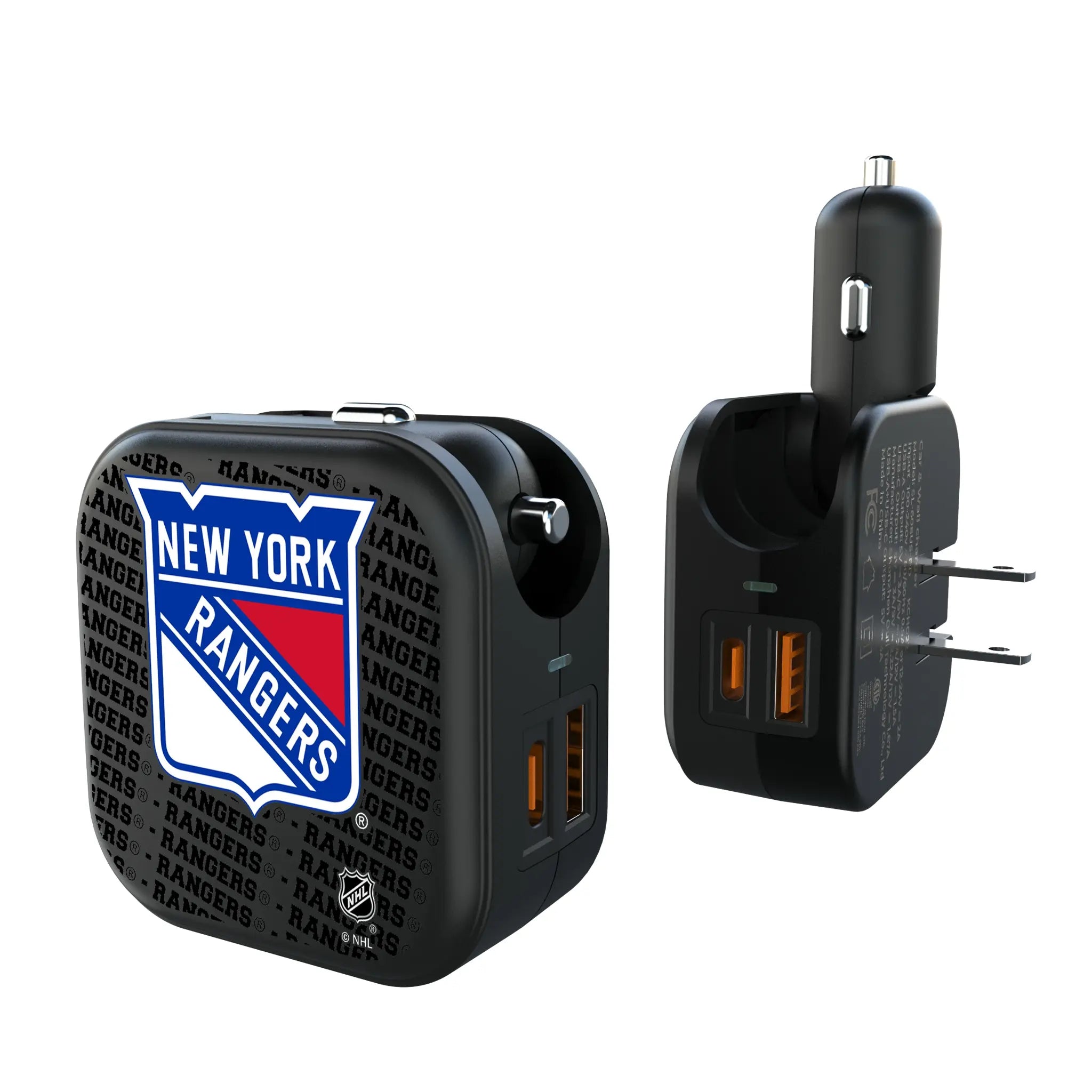 New York Rangers Text Backdrop 2 in 1 USB A/C Charger