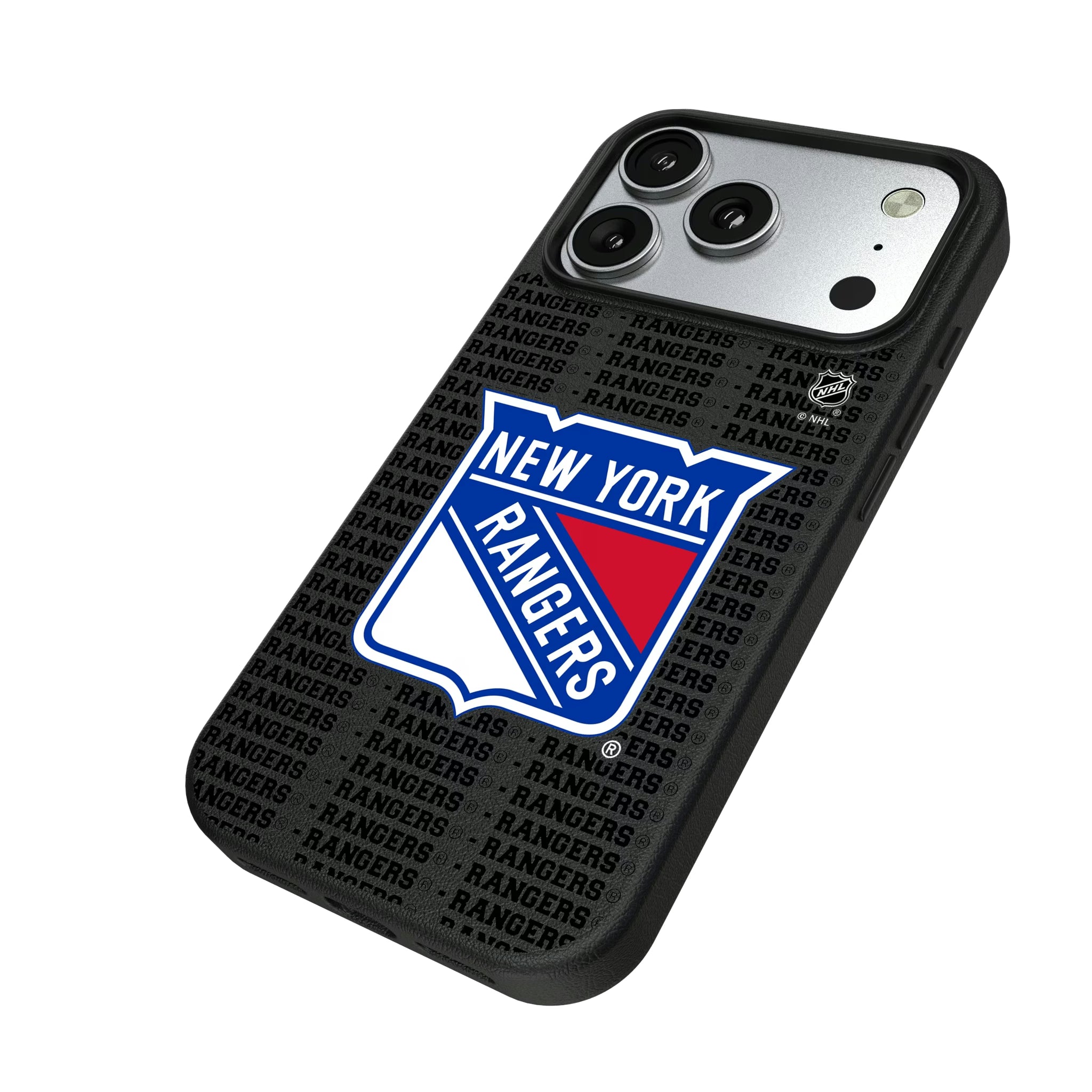 New York Rangers Text Backdrop iPhone MagSafe Compatible Phone Case for Apple iPhone - Isometric View#Device_iPhone 17 Pro