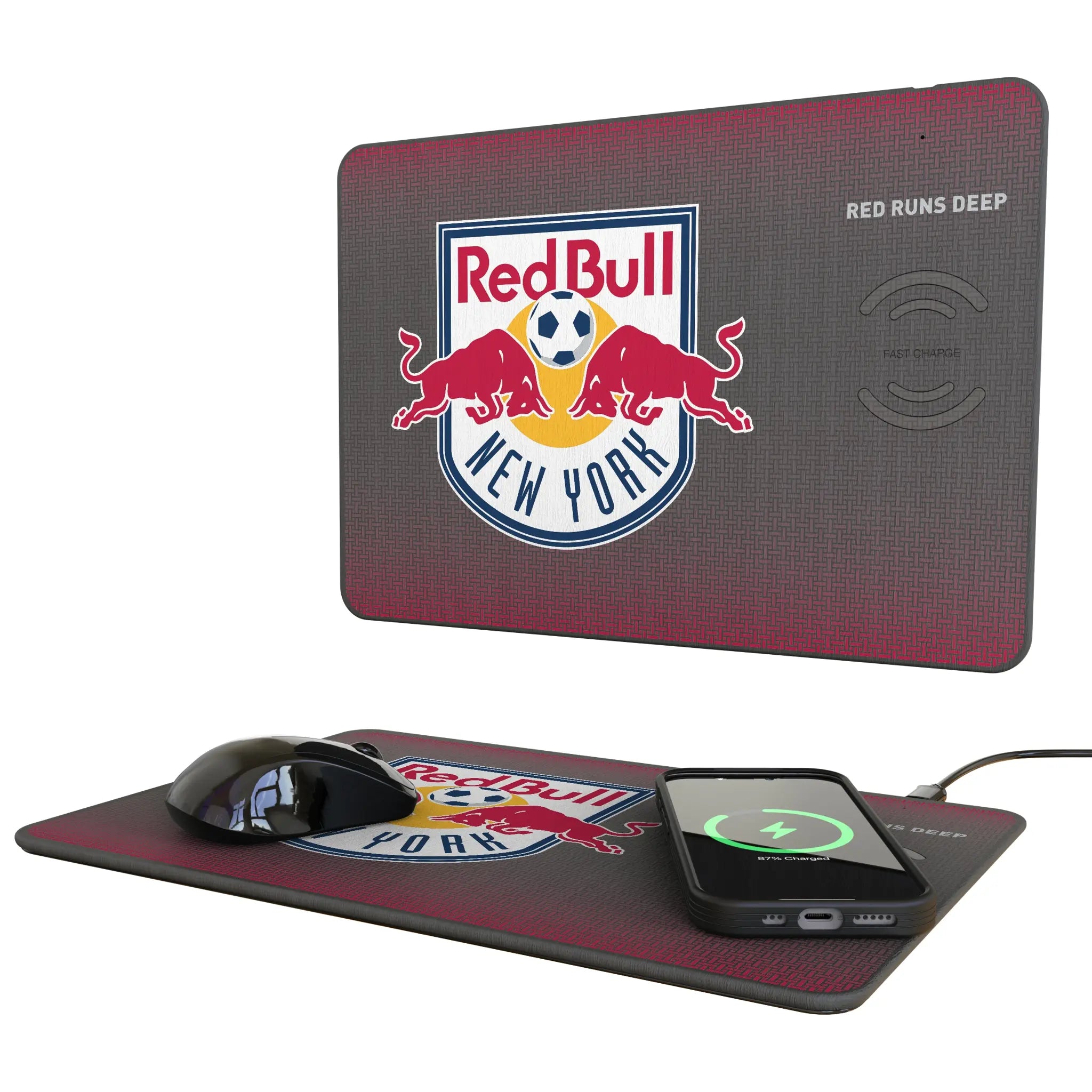 New York Red Bulls Linen 15-Watt Wireless Charger and Mouse Pad