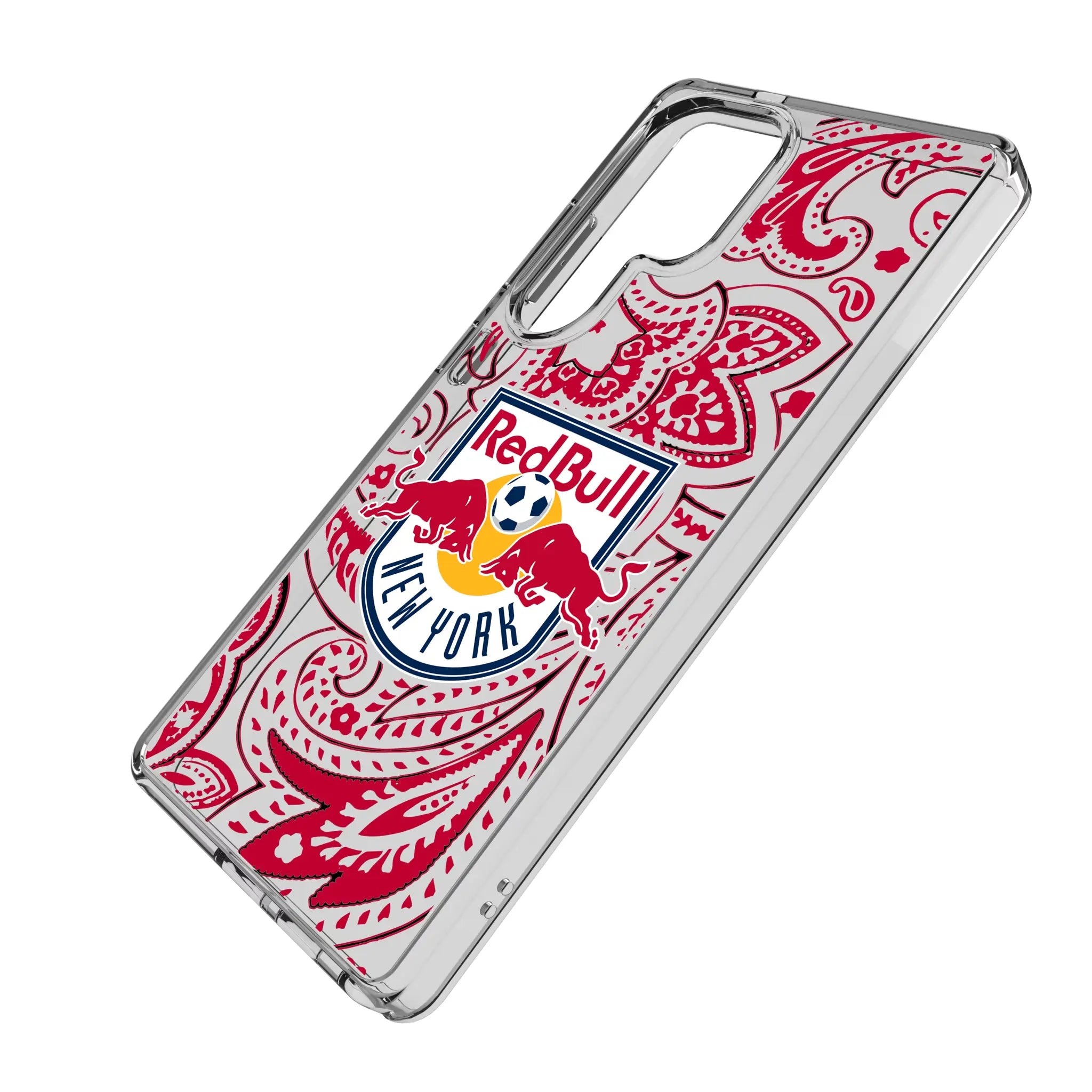 New York Red Bulls Paisley Galaxy Clear Phone Case for Samsung Galaxy - Isometric View#Device_Galaxy S25 Ultra