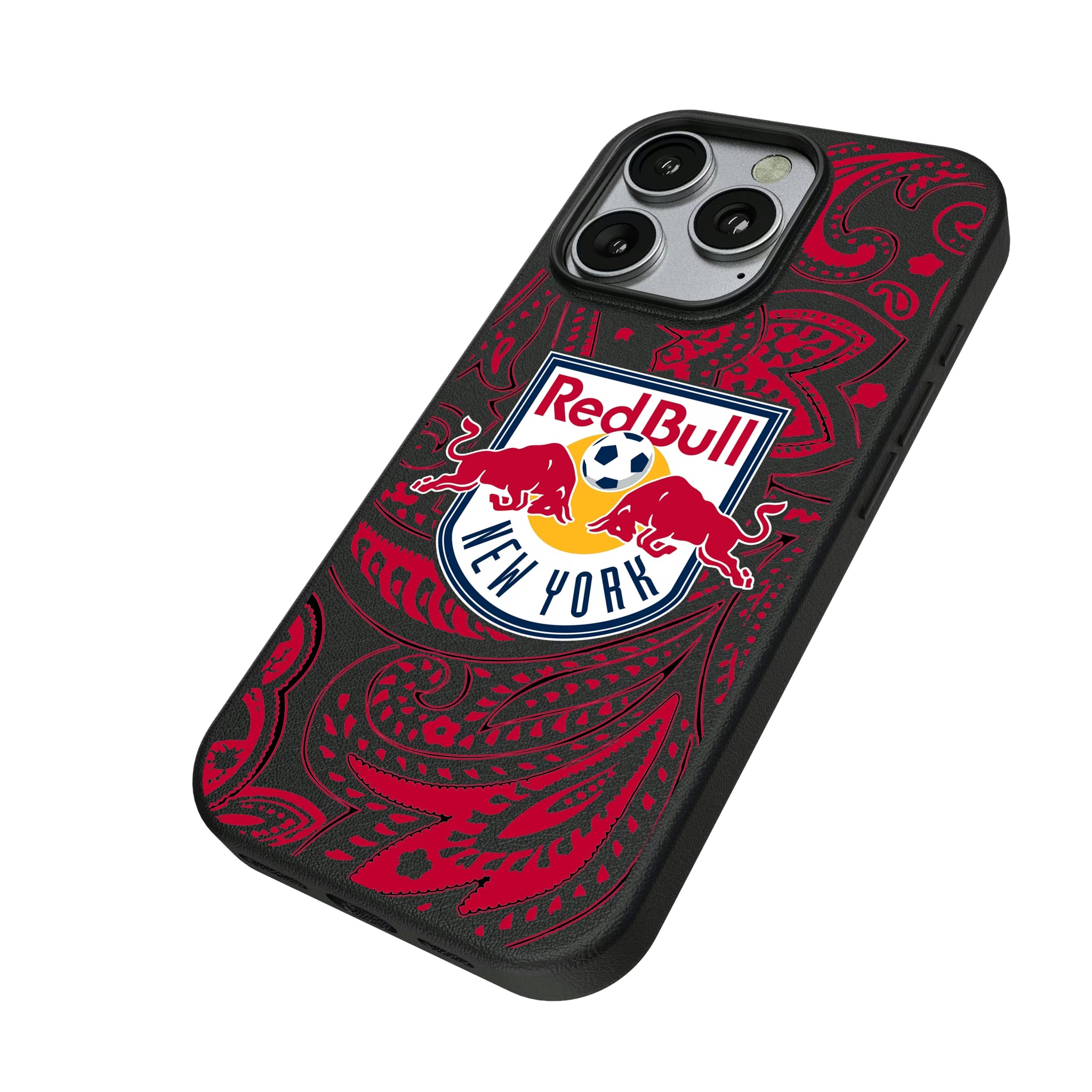 New York Red Bulls Paisley iPhone MagSafe Compatible Phone Case for Apple iPhone - Isometric View