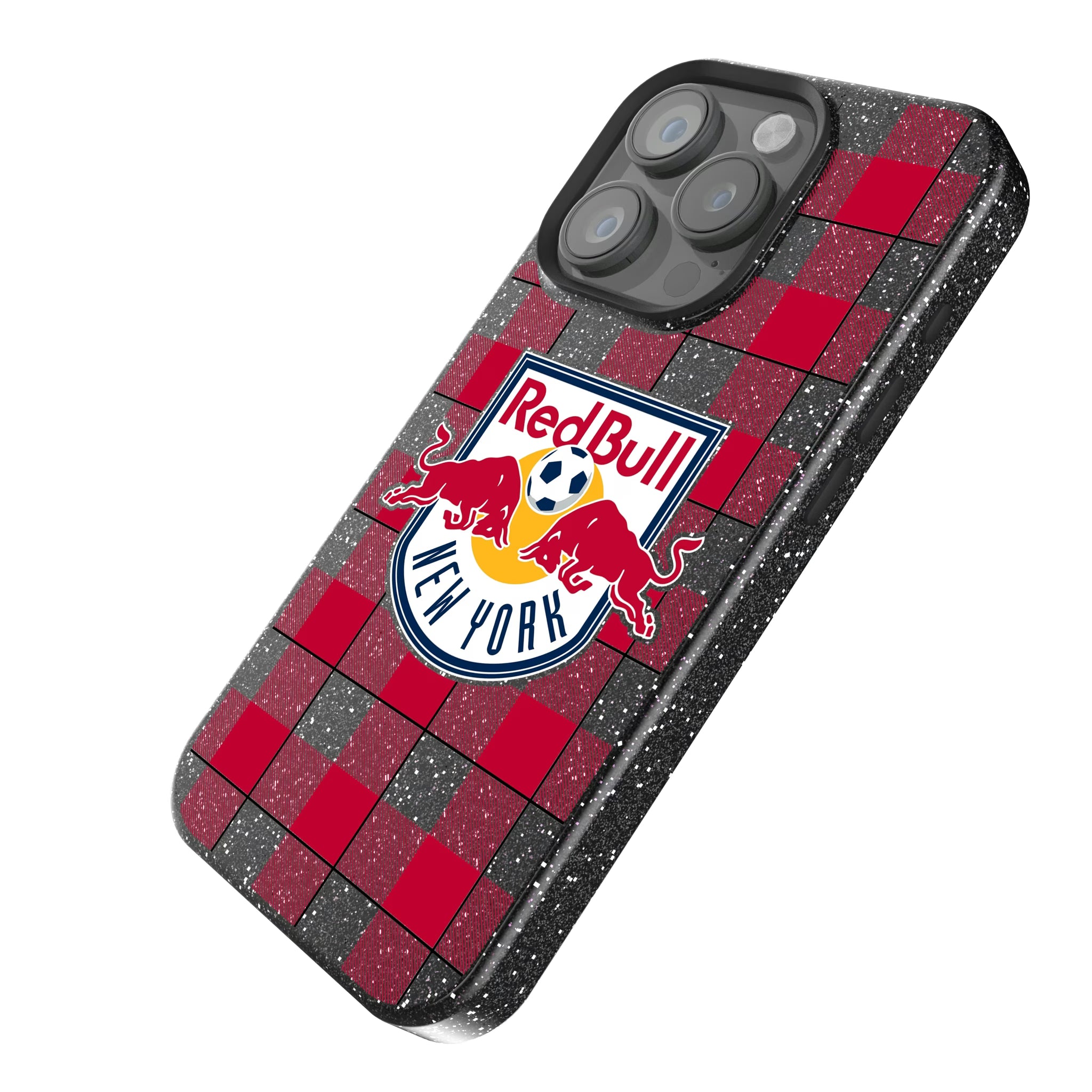 New York Red Bulls Plaid iPhone Bling Phone Case for Apple iPhone - Isometric View