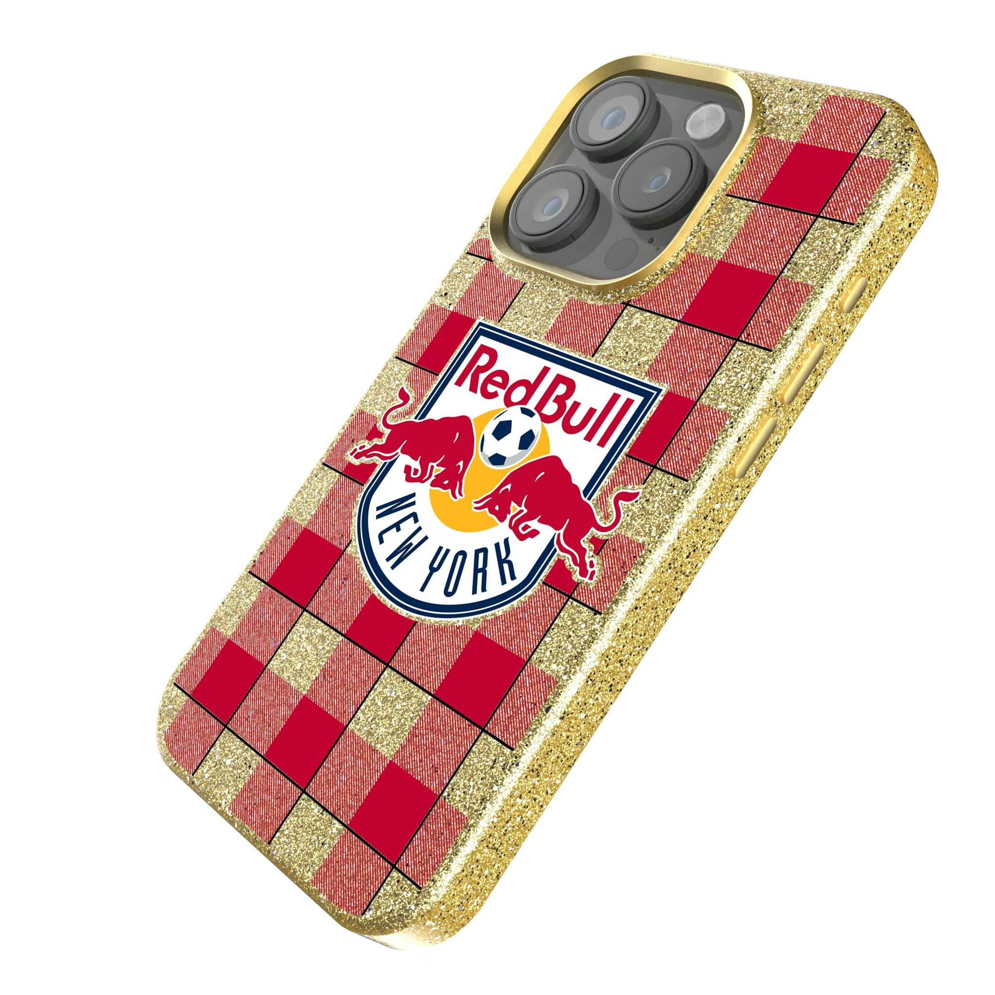 New York Red Bulls Plaid iPhone Bling Phone Case for Apple iPhone - Isometric View