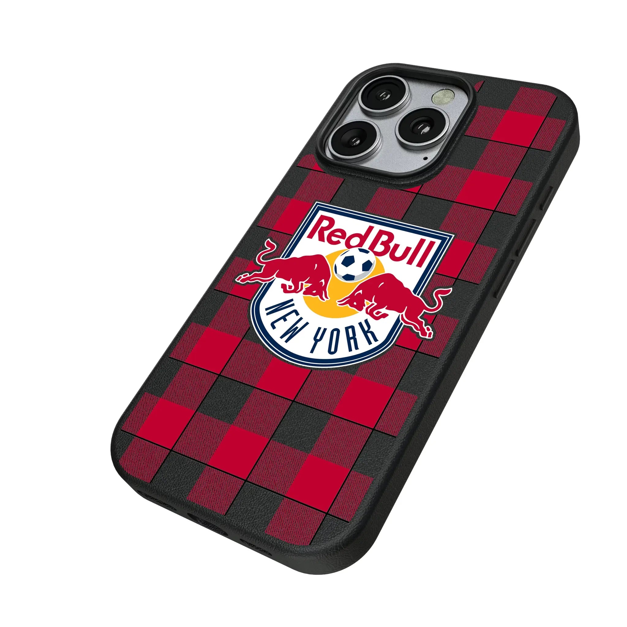 New York Red Bulls Plaid iPhone MagSafe Compatible Phone Case for Apple iPhone - Isometric View