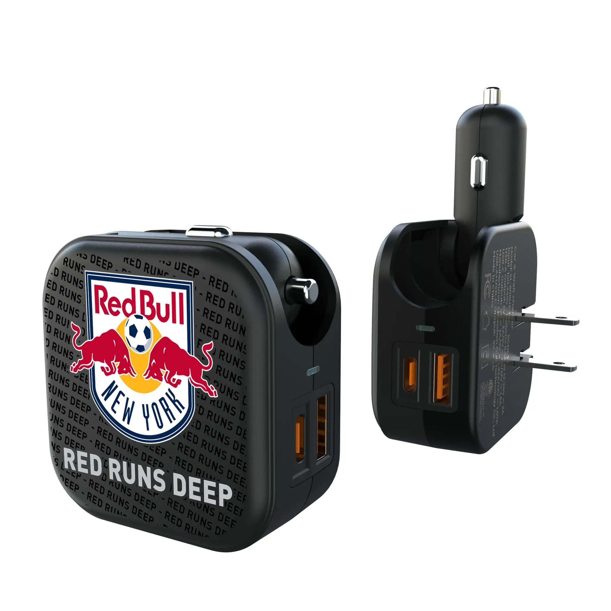New York Red Bulls Text Backdrop 2 in 1 USB A/C Charger