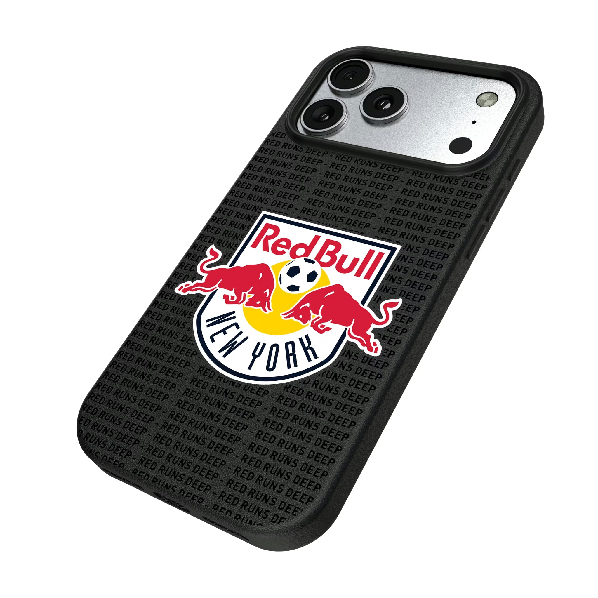 New York Red Bulls Text Backdrop iPhone MagSafe Compatible Phone Case for Apple iPhone - Isometric View#Device_iPhone 17 Pro Max