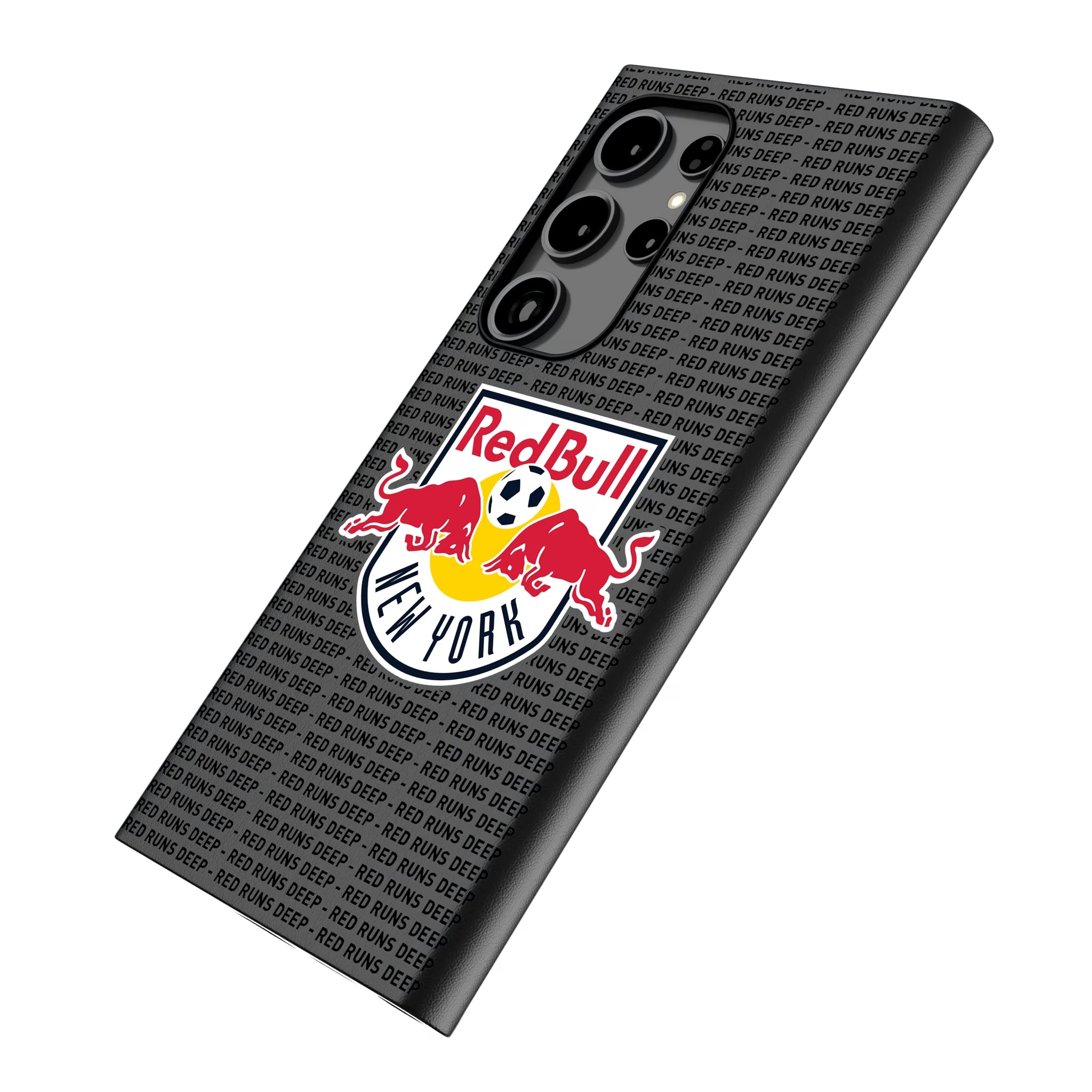New York Red Bulls Text Backdrop Galaxy MagSafe Compatible Phone Case for Samsung Galaxy - Isometric View