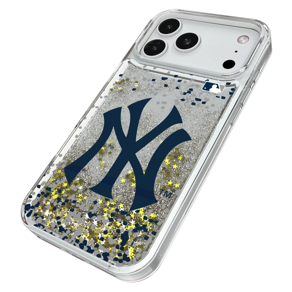 New York Yankees Confetti iPhone Glitter Phone Case for Apple iPhone - Isometric View#Device_iPhone 18 Pro Max