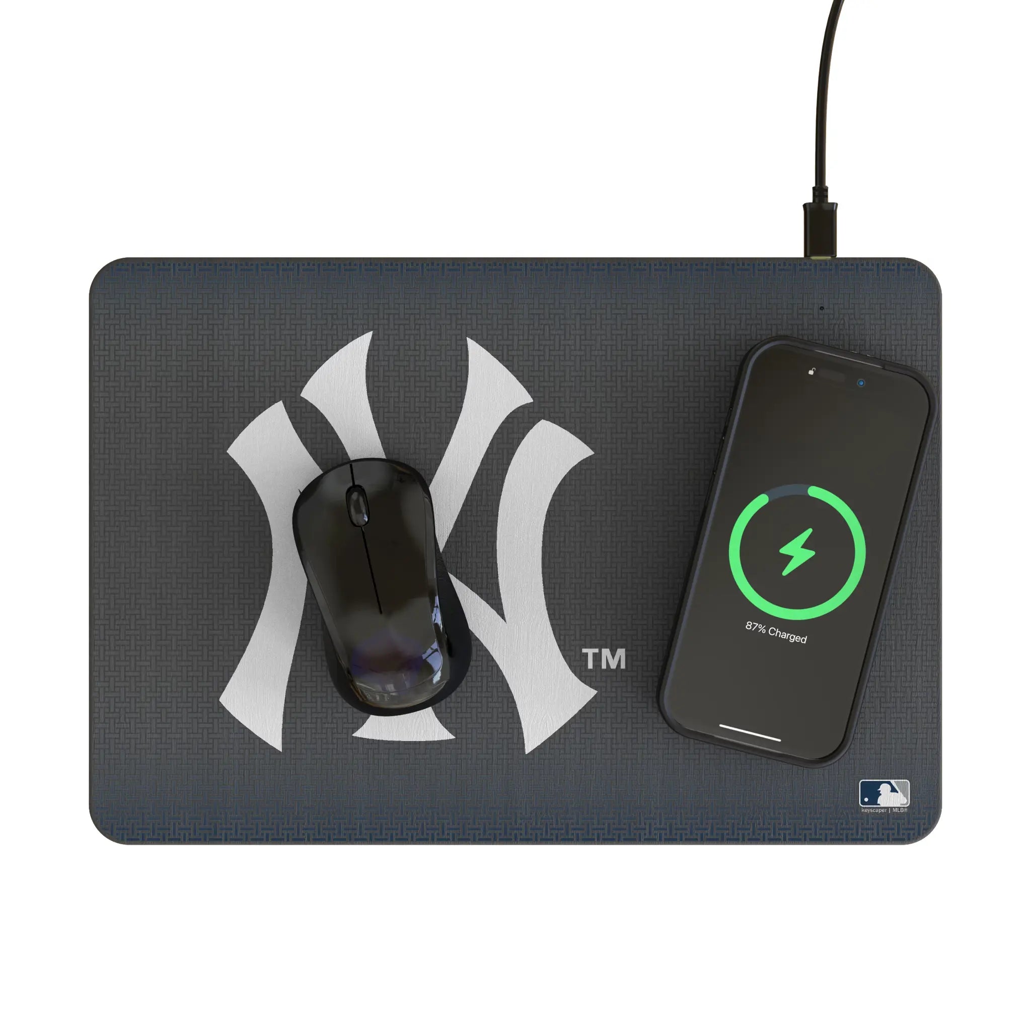 New York Yankees Linen 15-Watt Wireless Charger and Mouse Pad - Lifestyle