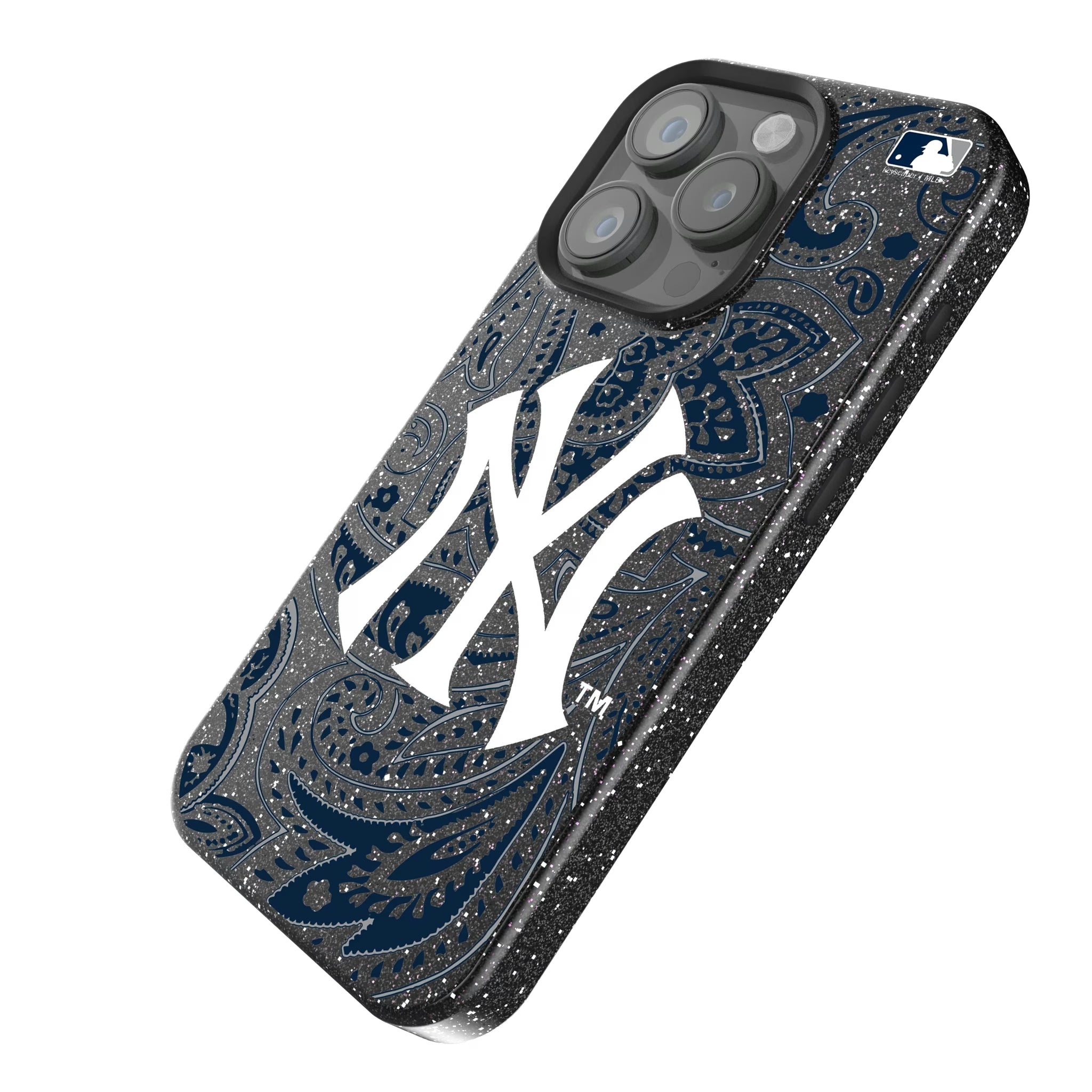 New York Yankees Paisley iPhone Bling Phone Case for Apple iPhone - Isometric View
