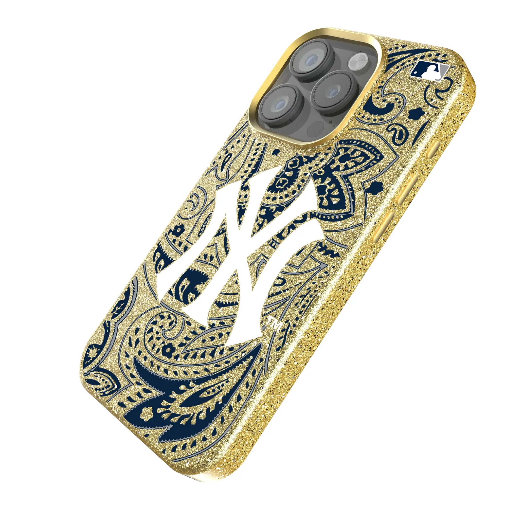 New York Yankees Paisley iPhone Bling Phone Case for Apple iPhone - Isometric View