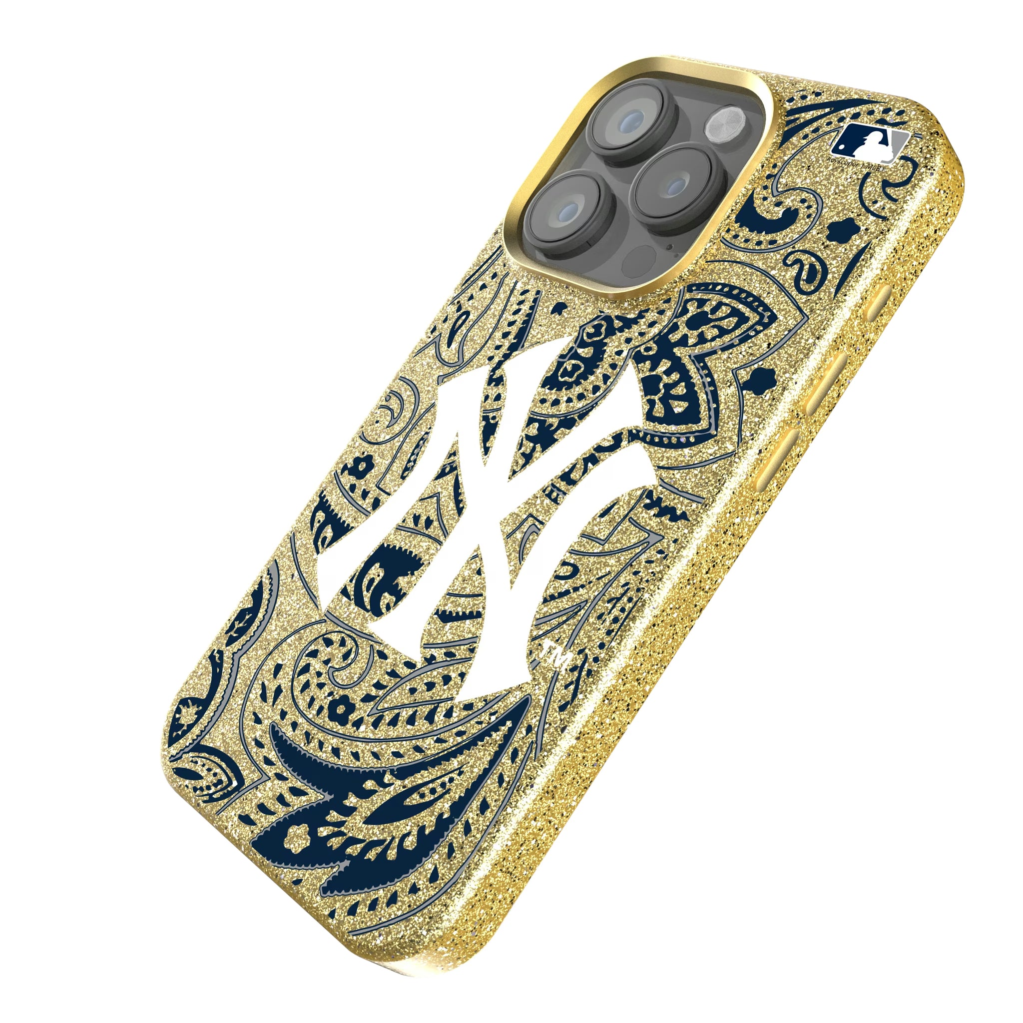 New York Yankees Paisley iPhone Bling Phone Case for Apple iPhone - Isometric View