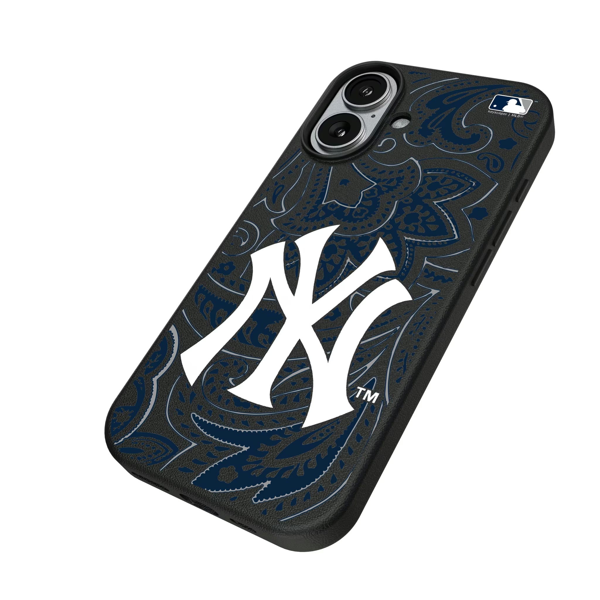New York Yankees Paisley iPhone MagSafe Compatible Phone Case for Apple iPhone - Isometric View#Device_iPhone 17