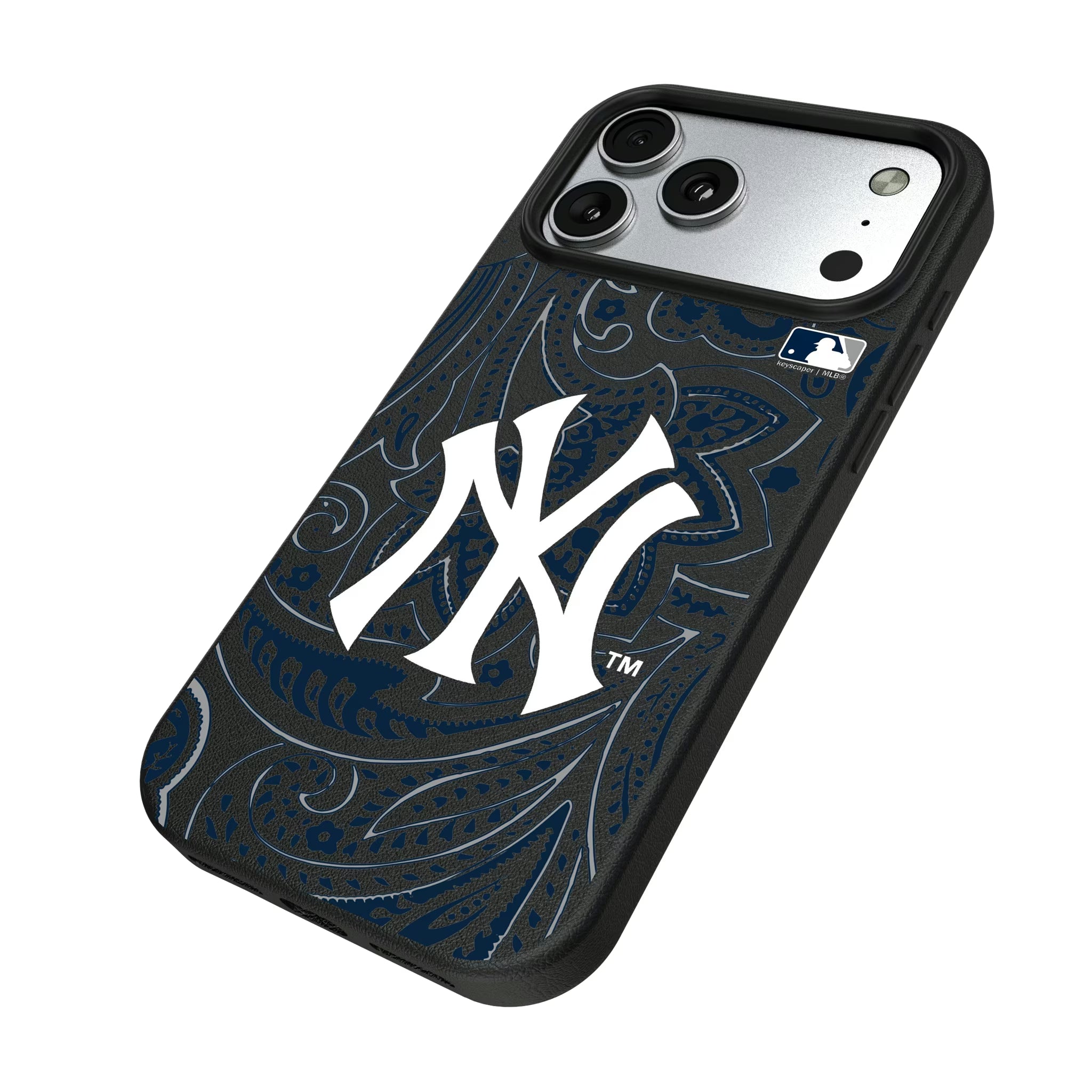 New York Yankees Paisley iPhone MagSafe Compatible Phone Case for Apple iPhone - Isometric View#Device_iPhone 17 Pro Max
