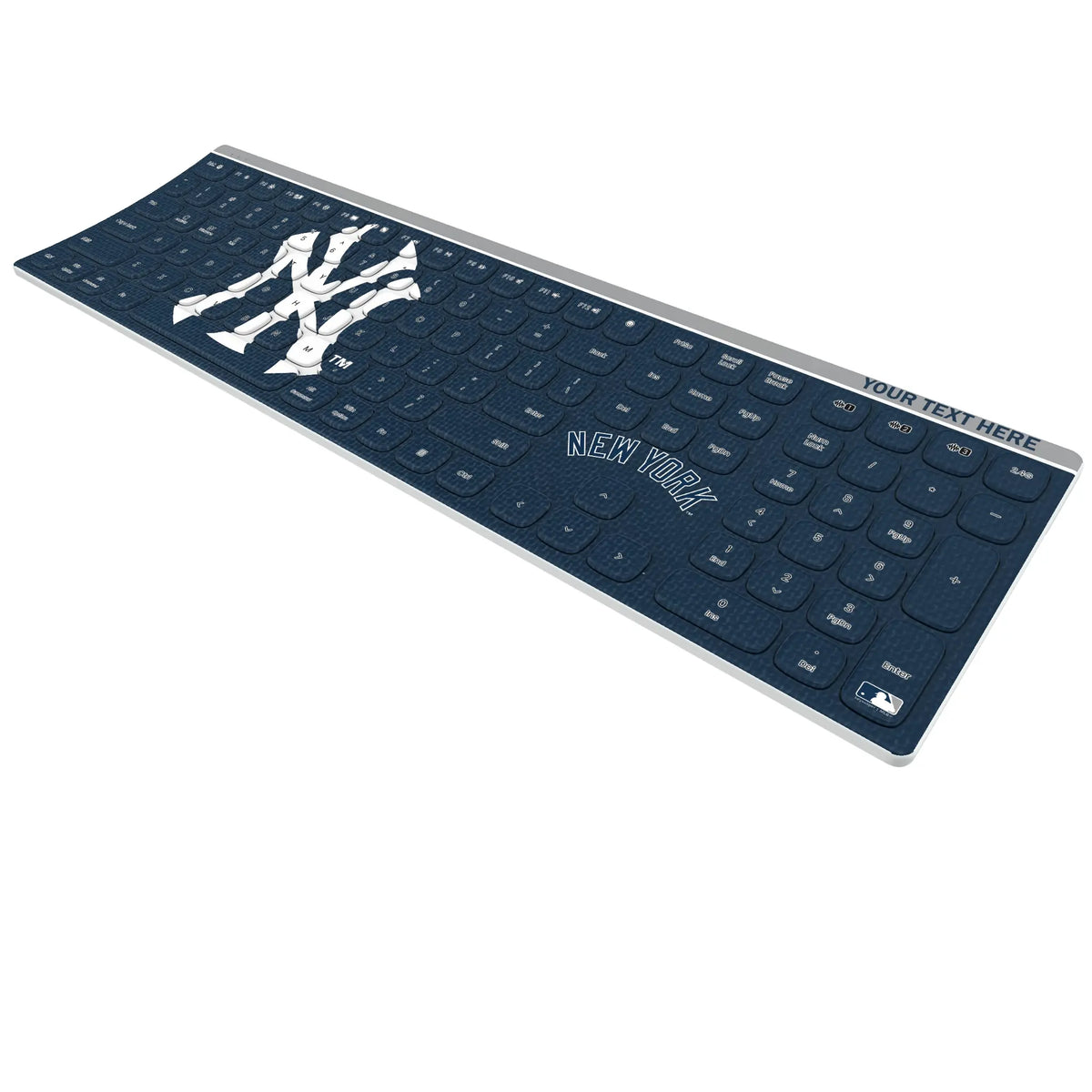 New York Yankees Personalized Endzone Solid KKB605 Curved Wireless Keyboard - Isometric View