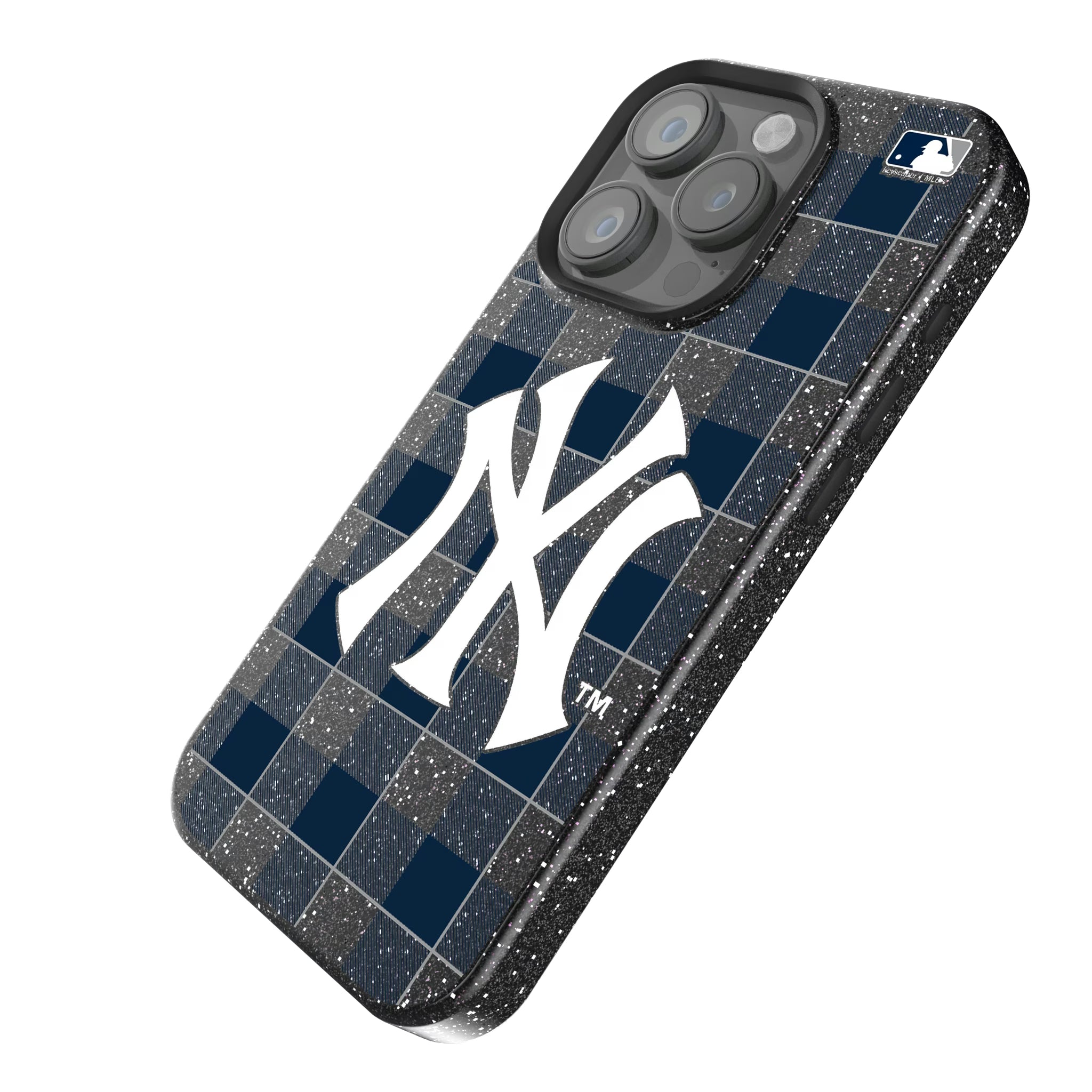 New York Yankees Plaid iPhone Bling Phone Case for Apple iPhone - Isometric View