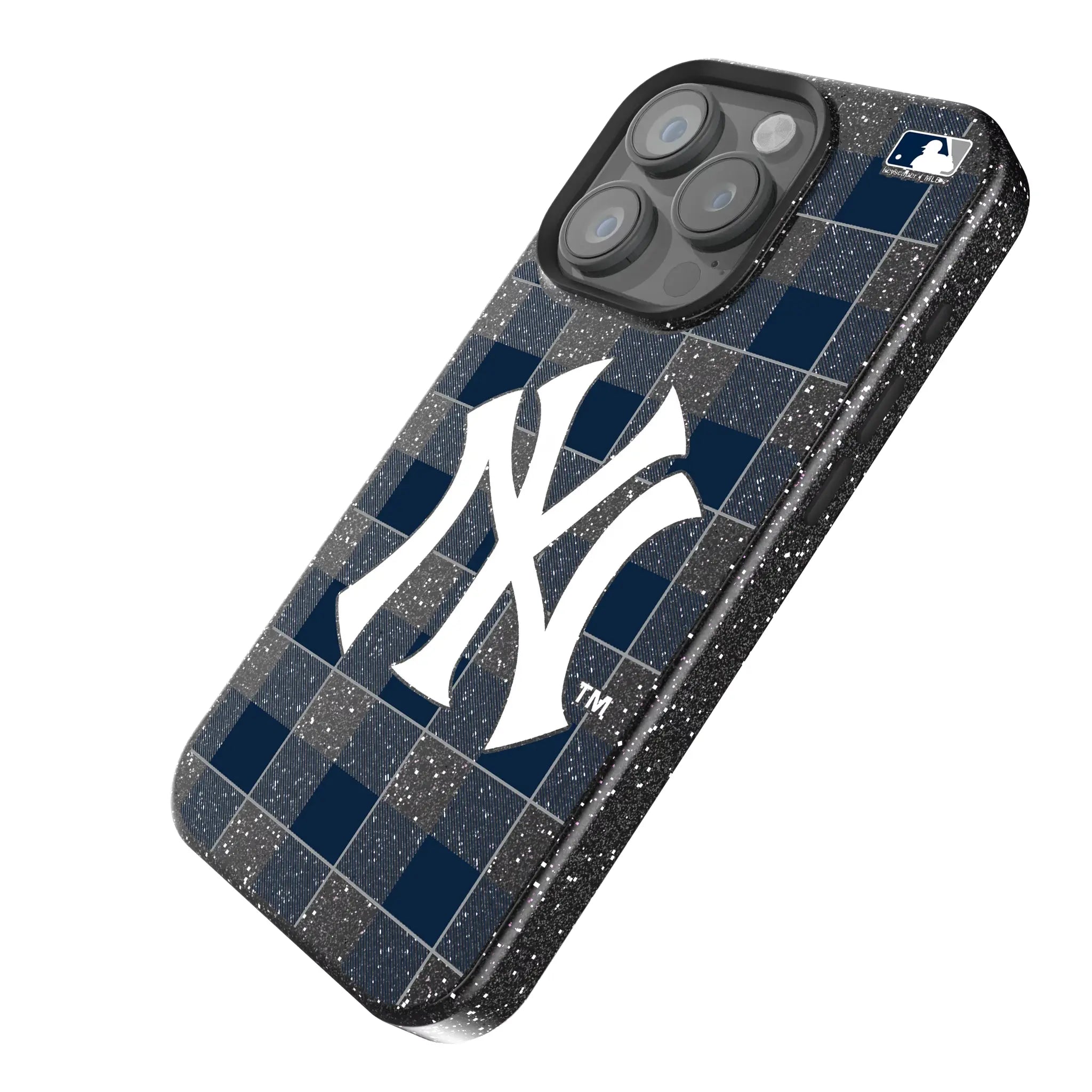 New York Yankees Plaid iPhone Bling Phone Case for Apple iPhone - Isometric View