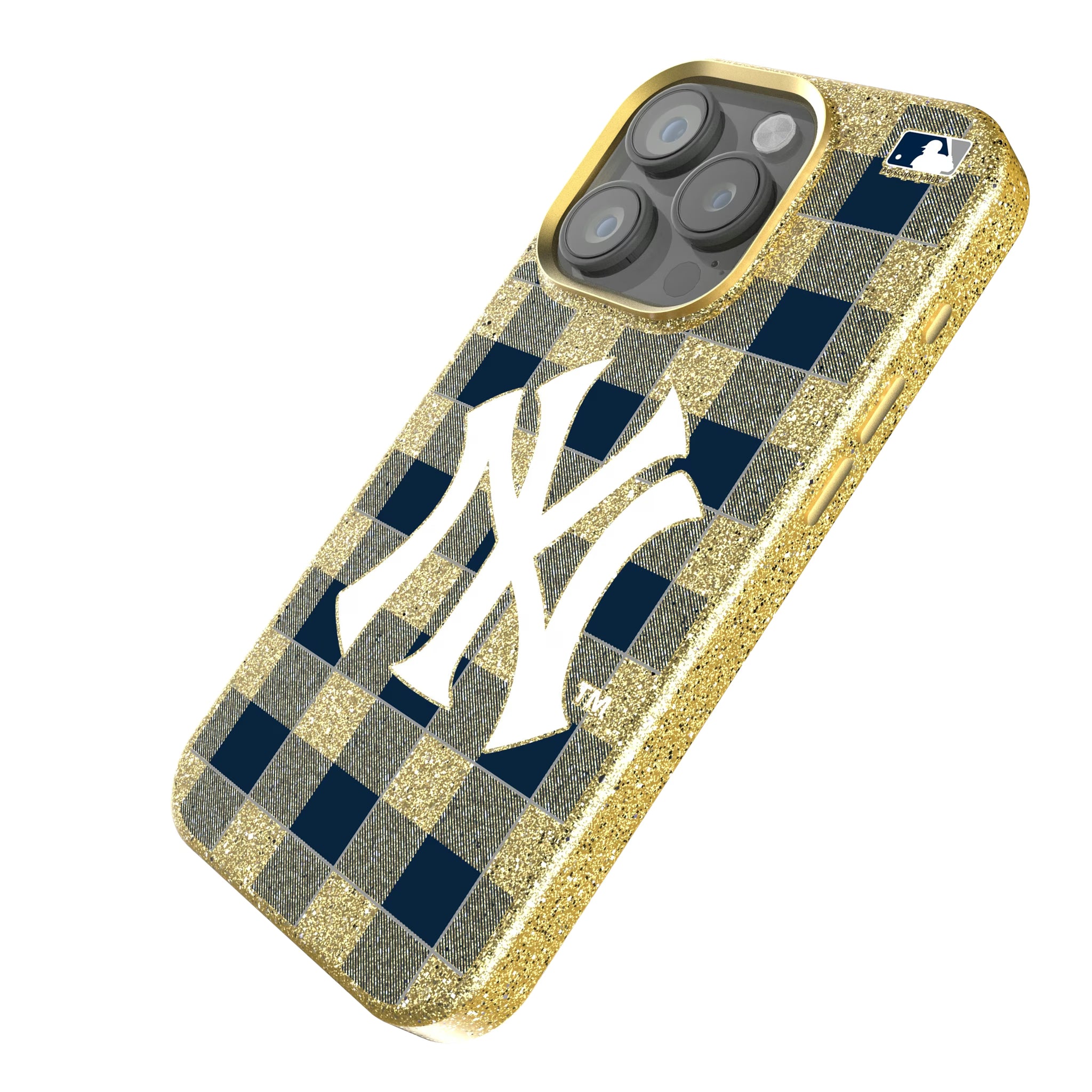New York Yankees Plaid iPhone Bling Phone Case for Apple iPhone - Isometric View