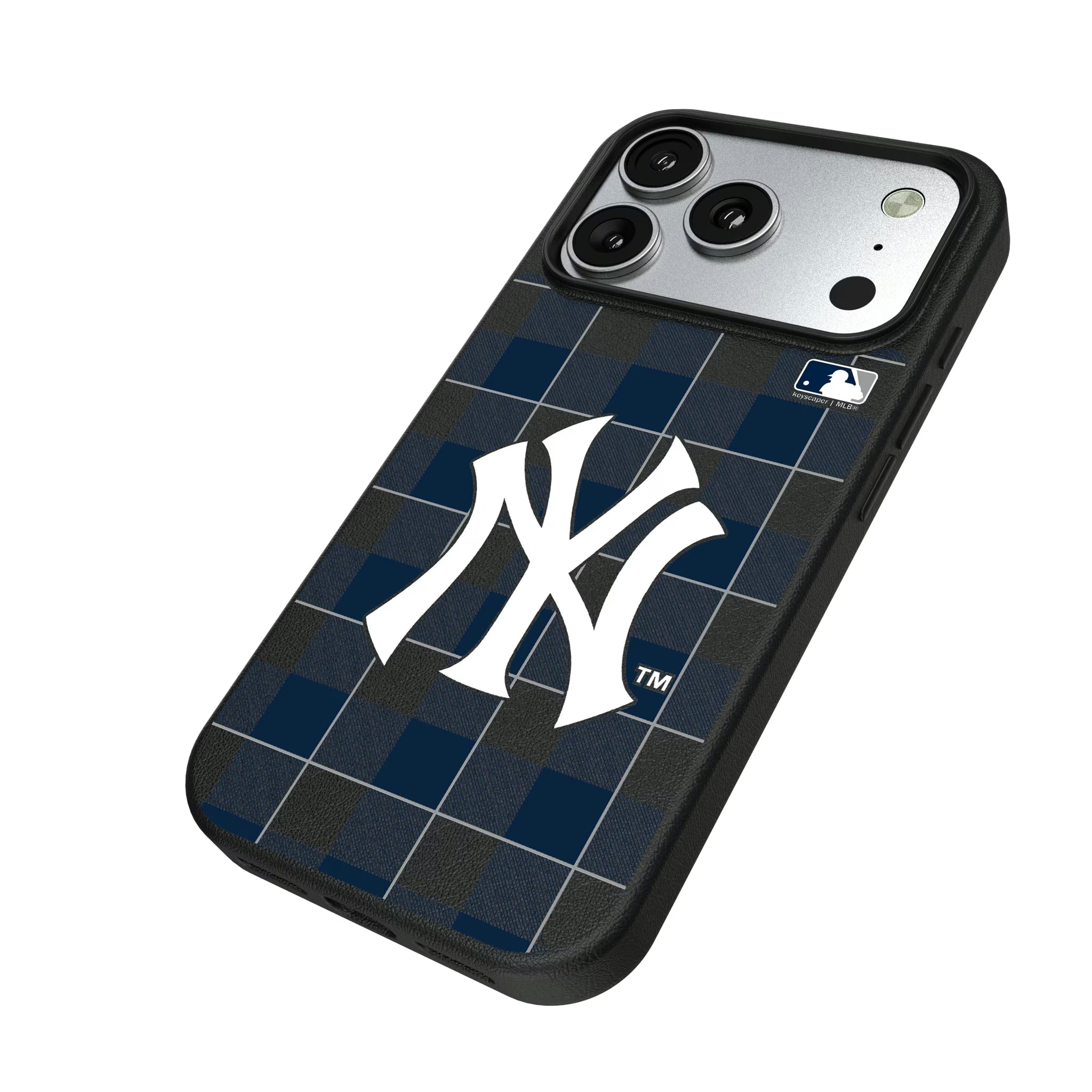 New York Yankees Plaid iPhone MagSafe Compatible Phone Case for Apple iPhone - Isometric View#Device_iPhone 17 Pro