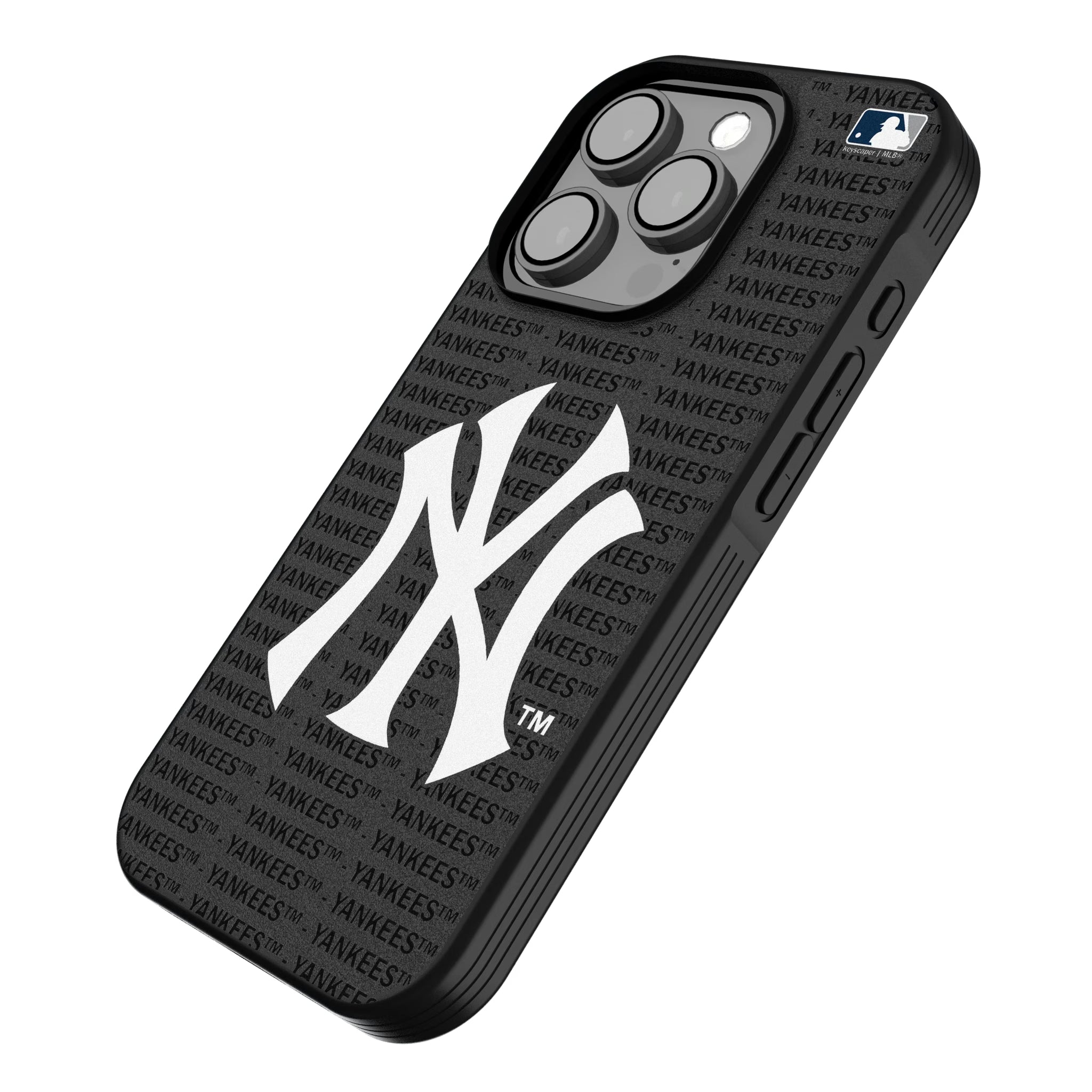 New York Yankees Text Backdrop iPhone Bump Phone Case for Apple iPhone - Isometric View