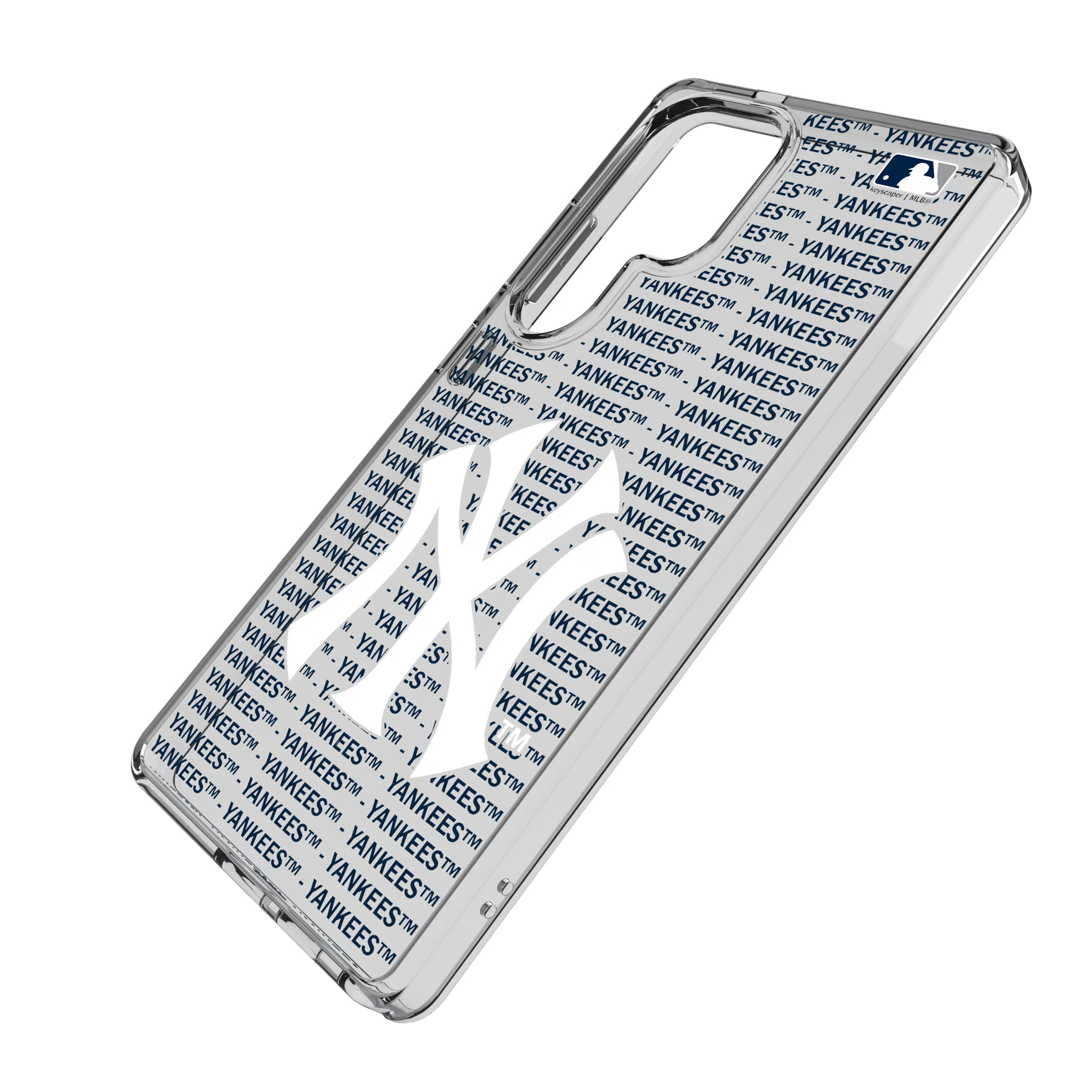 New York Yankees Text Backdrop Galaxy Clear Phone Case for Samsung Galaxy - Isometric View