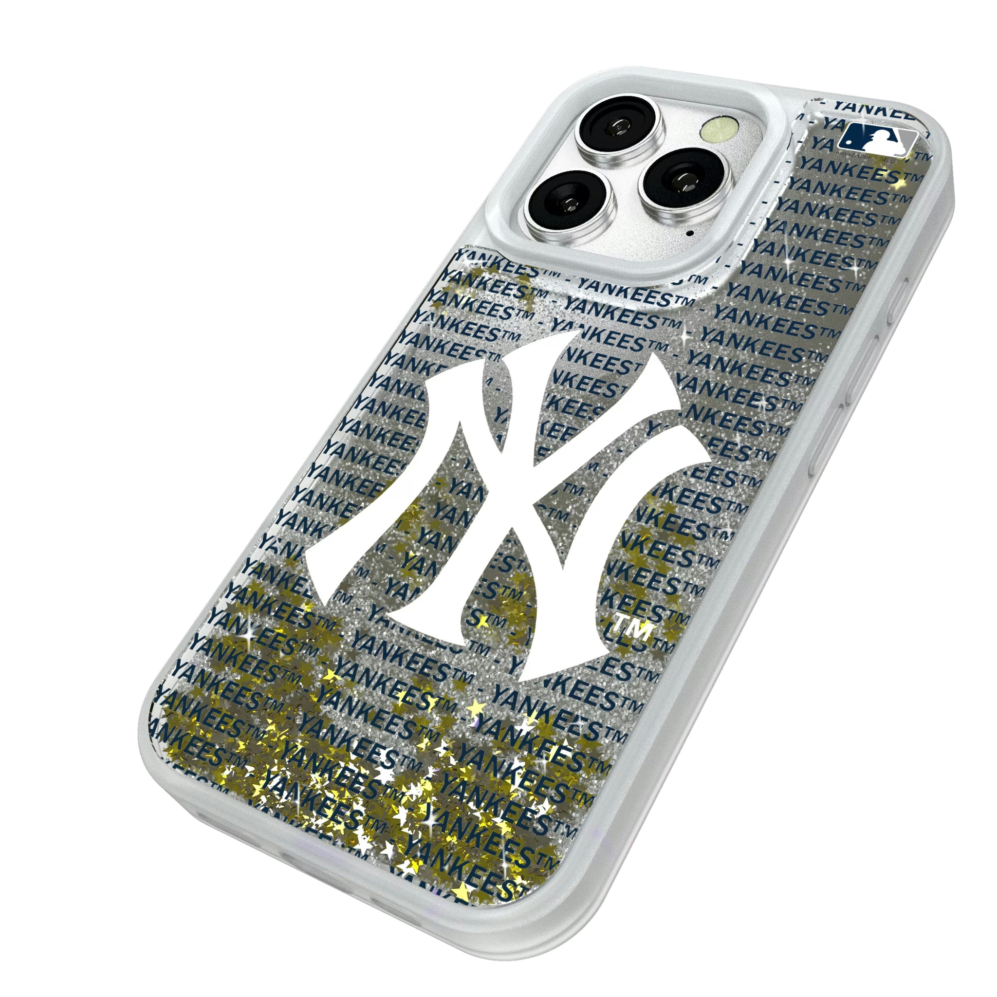 New York Yankees Text Backdrop iPhone Glitter Phone Case for Apple iPhone - Isometric View#Device_iPhone 16 Pro