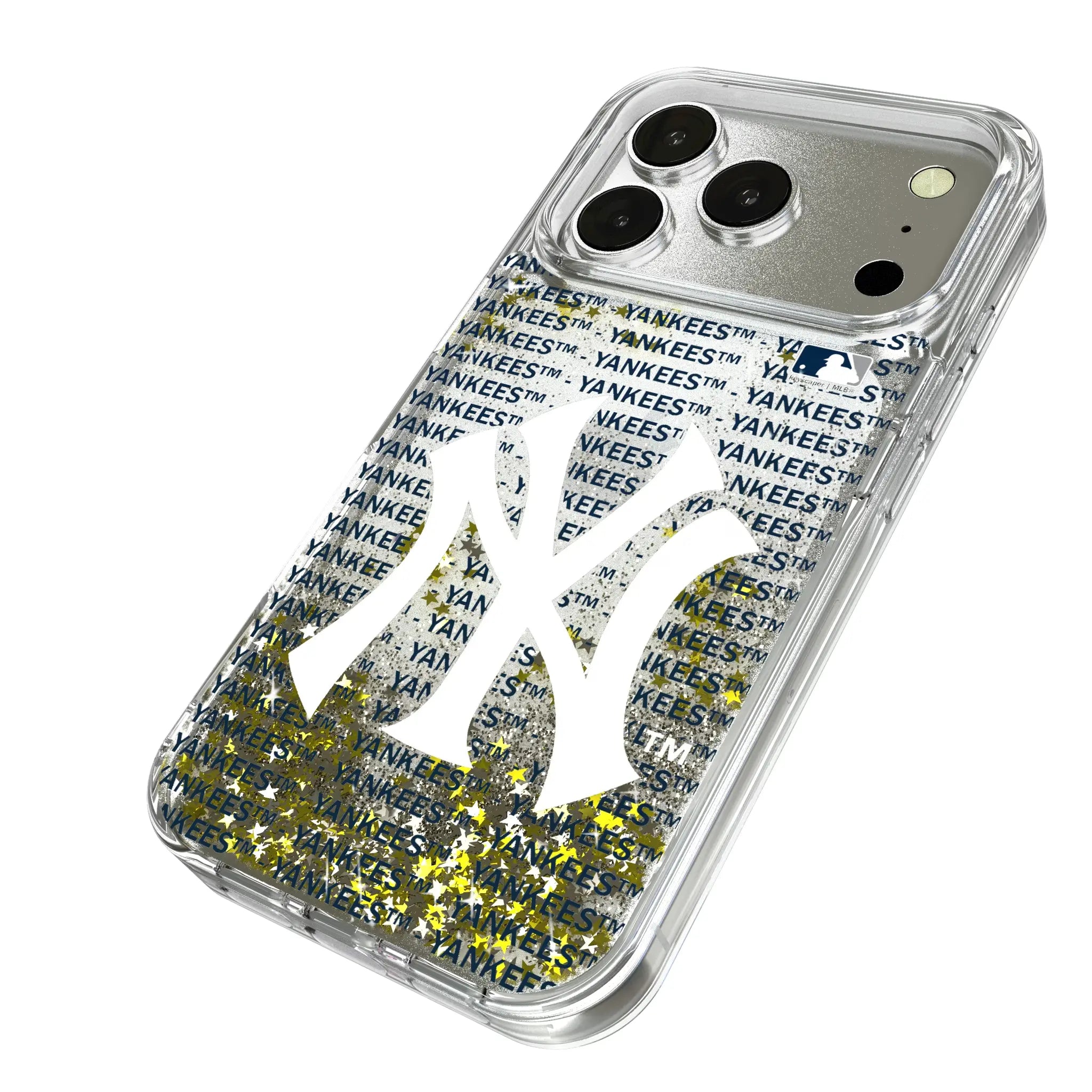 New York Yankees Text Backdrop iPhone Glitter Phone Case for Apple iPhone - Isometric View