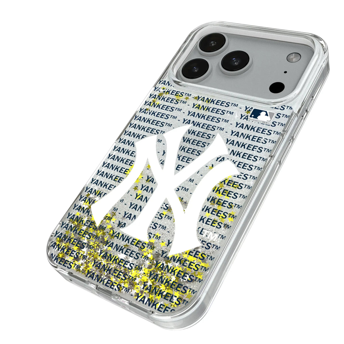 New York Yankees Text Backdrop iPhone Glitter Phone Case for Apple iPhone - Isometric View#Device_iPhone 18 Pro