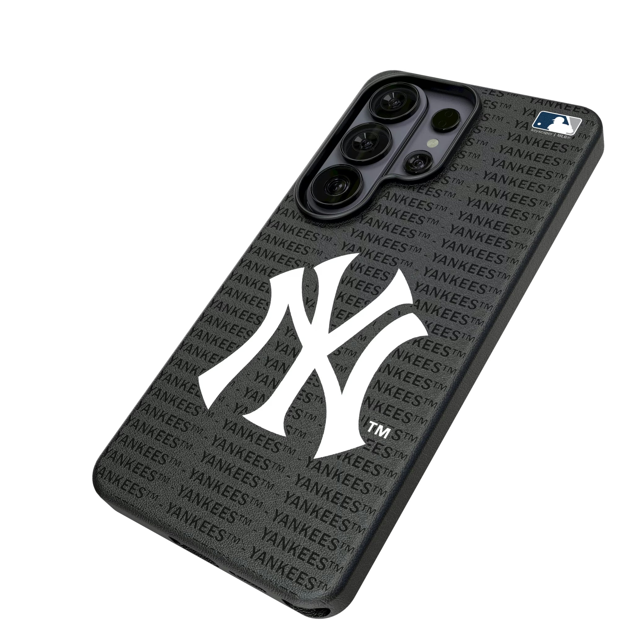 New York Yankees Text Backdrop Galaxy MagSafe Compatible Phone Case for Samsung Galaxy - Isometric View