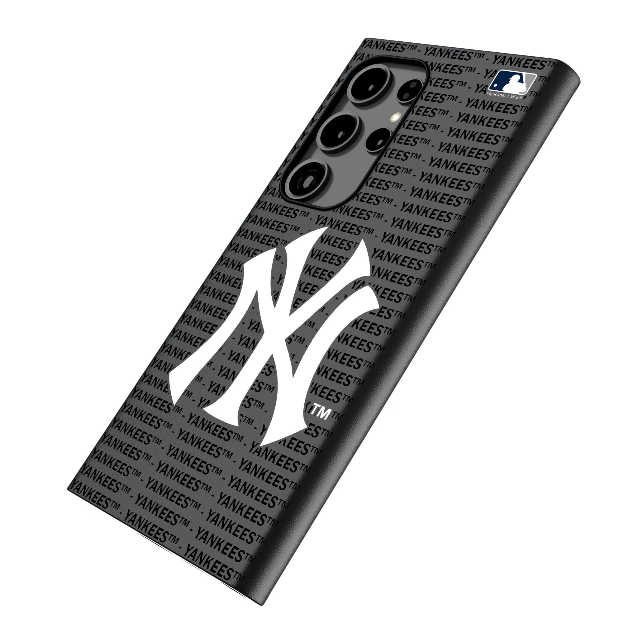 New York Yankees Text Backdrop Galaxy MagSafe Compatible Phone Case for Samsung Galaxy - Isometric View